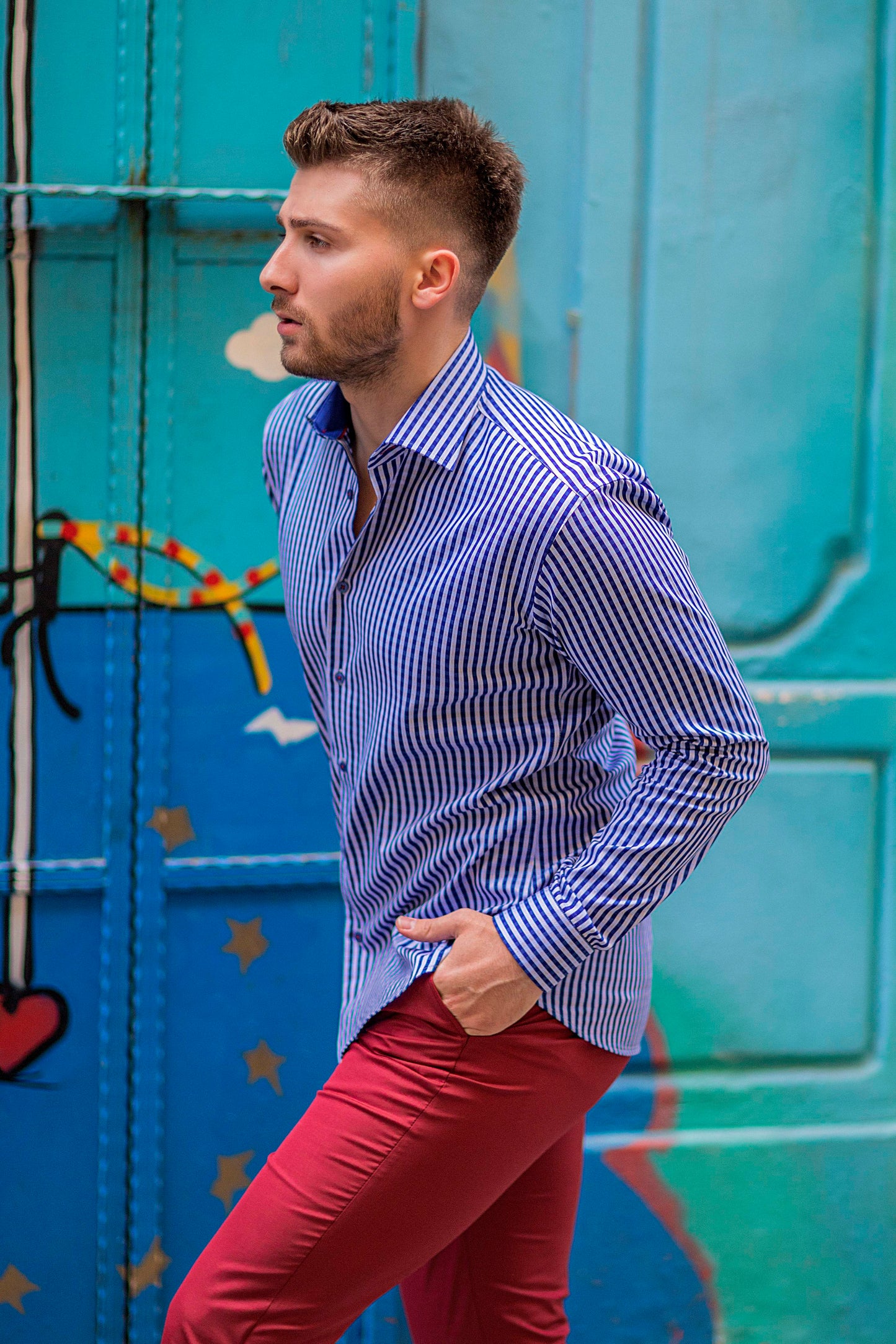 banda blue slim dress shirt