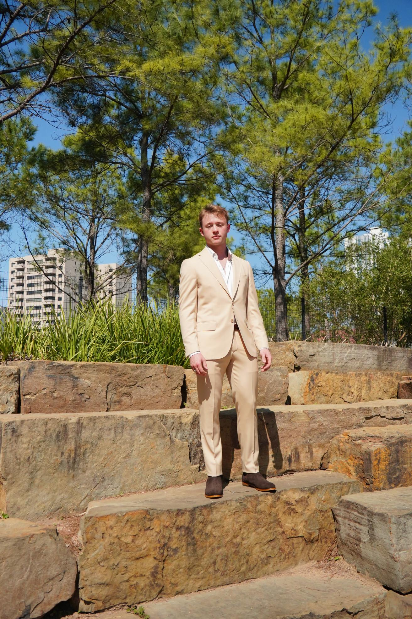 Beige Slim Fit Prom Suit for Men