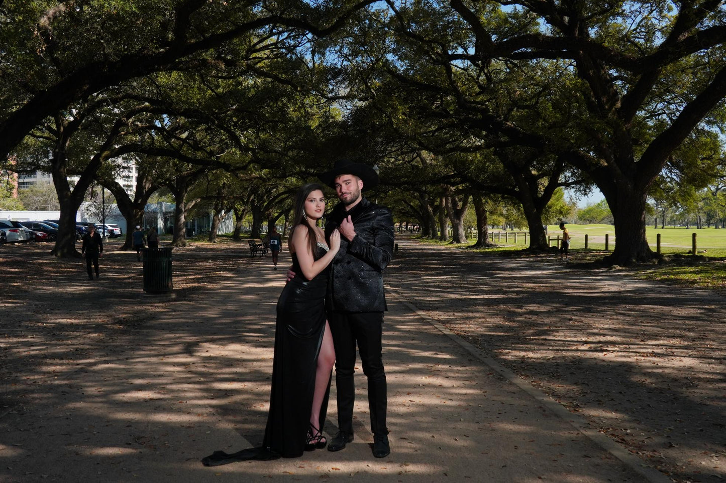 Dramatic black glam evening styling