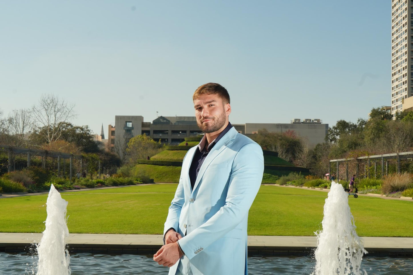 Sky Blue Slim Fit Prom Suit for Men