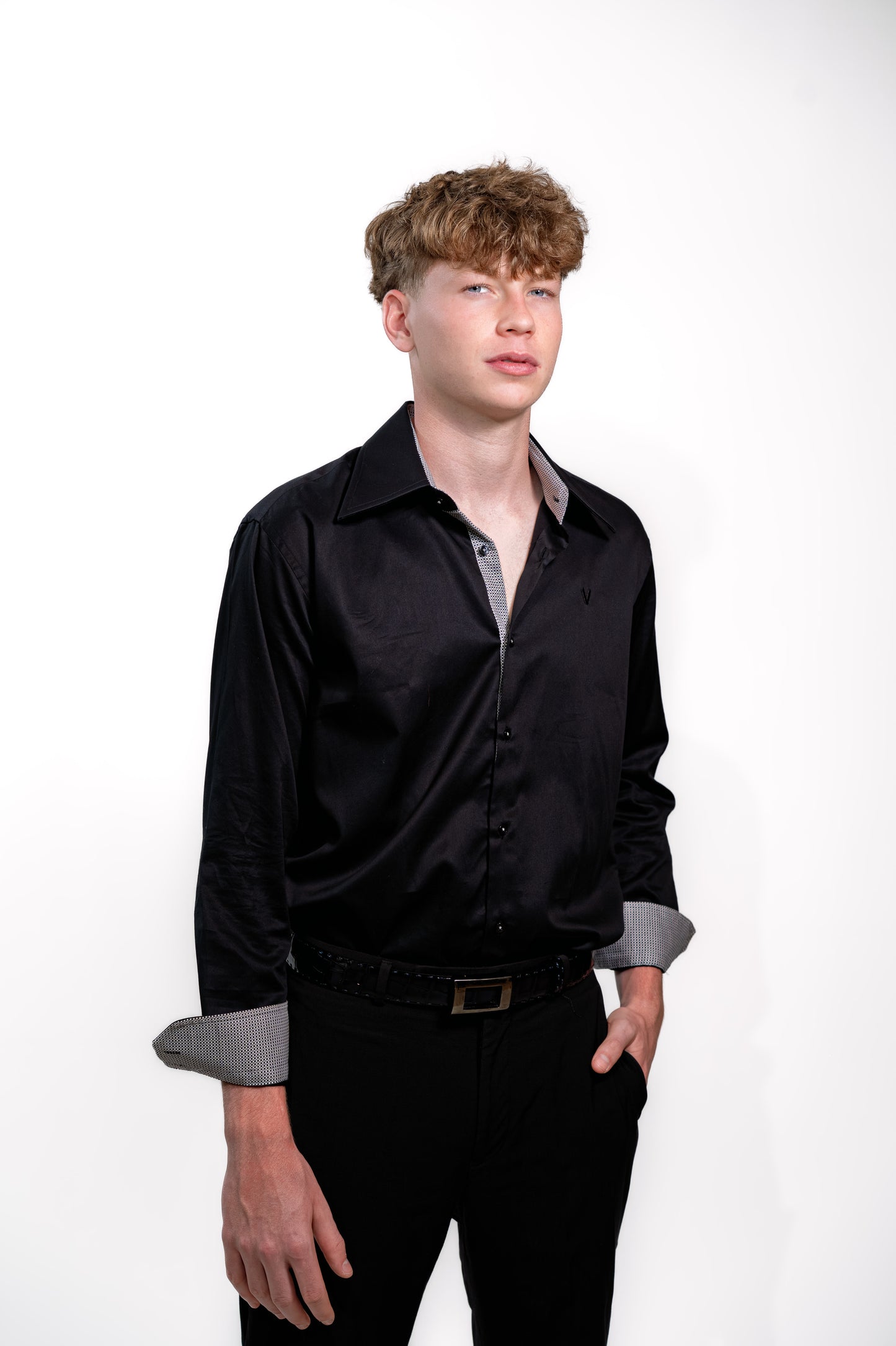 Valnti Black Slim Fit Dress Shirt with Stylish Inner Collar