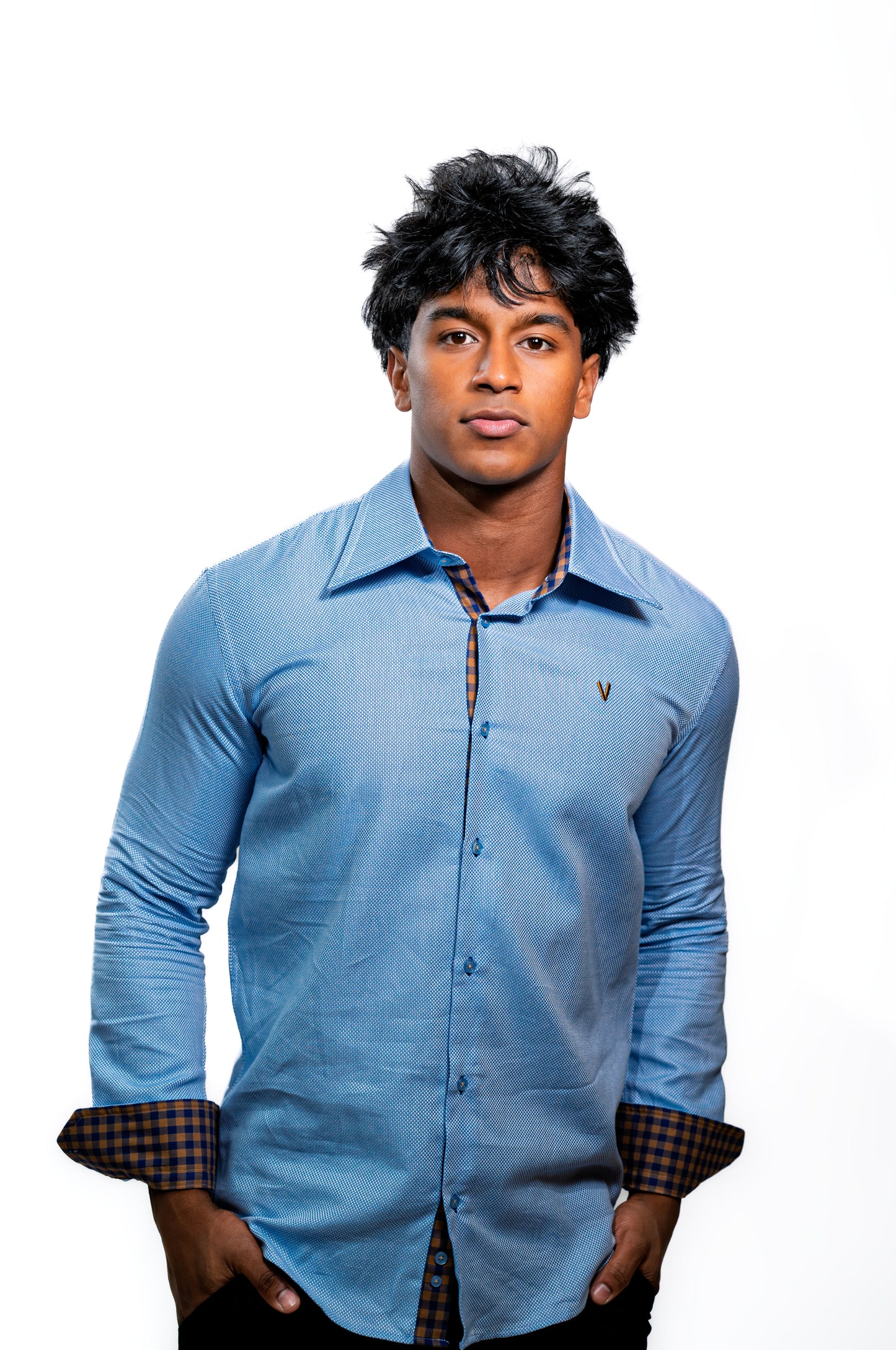 Men’s Sky Blue Slim Fit Formal Shirt with Contrast Cuffs