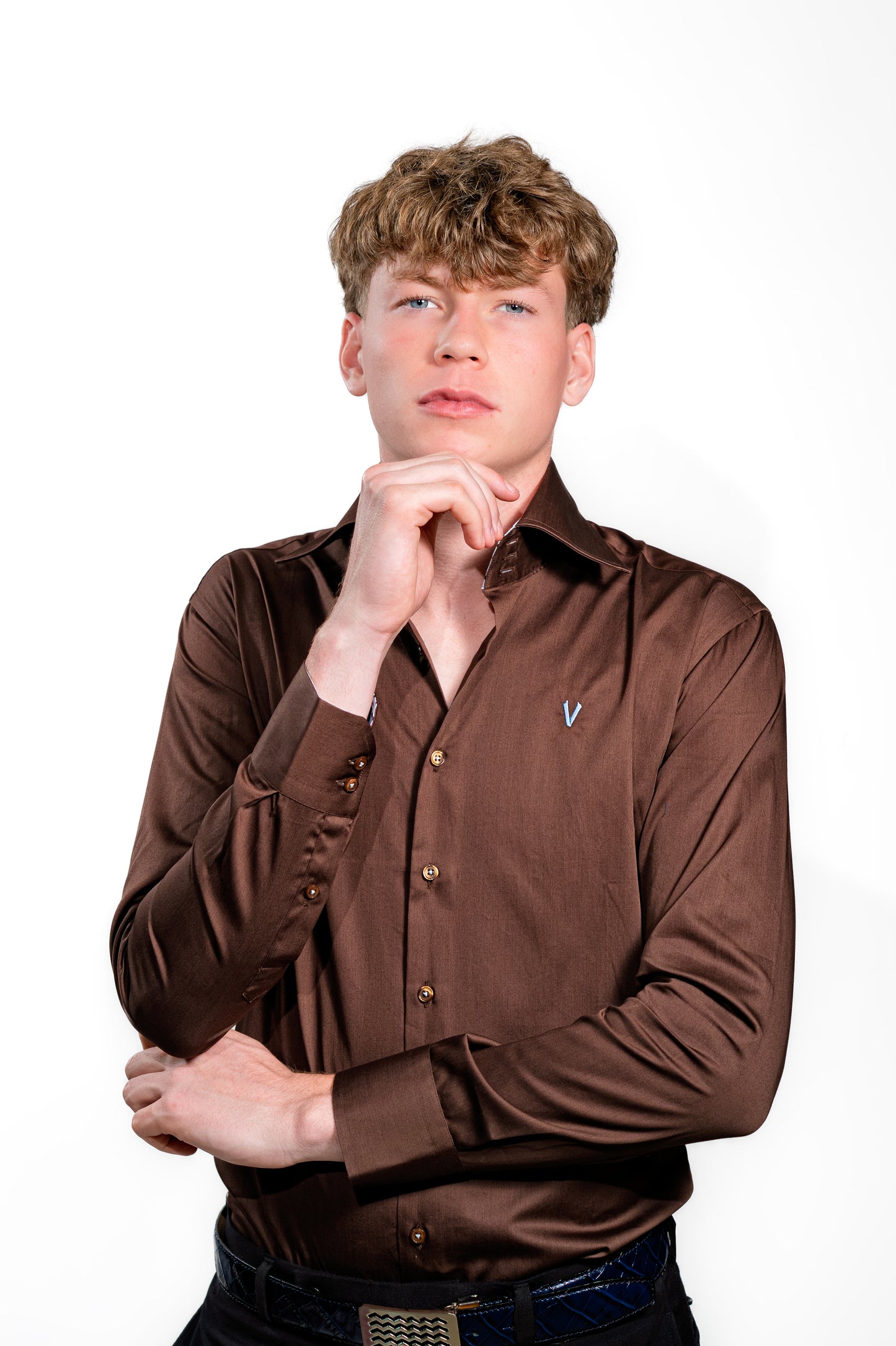 Valnti Brown Modern Button-Up Shirt