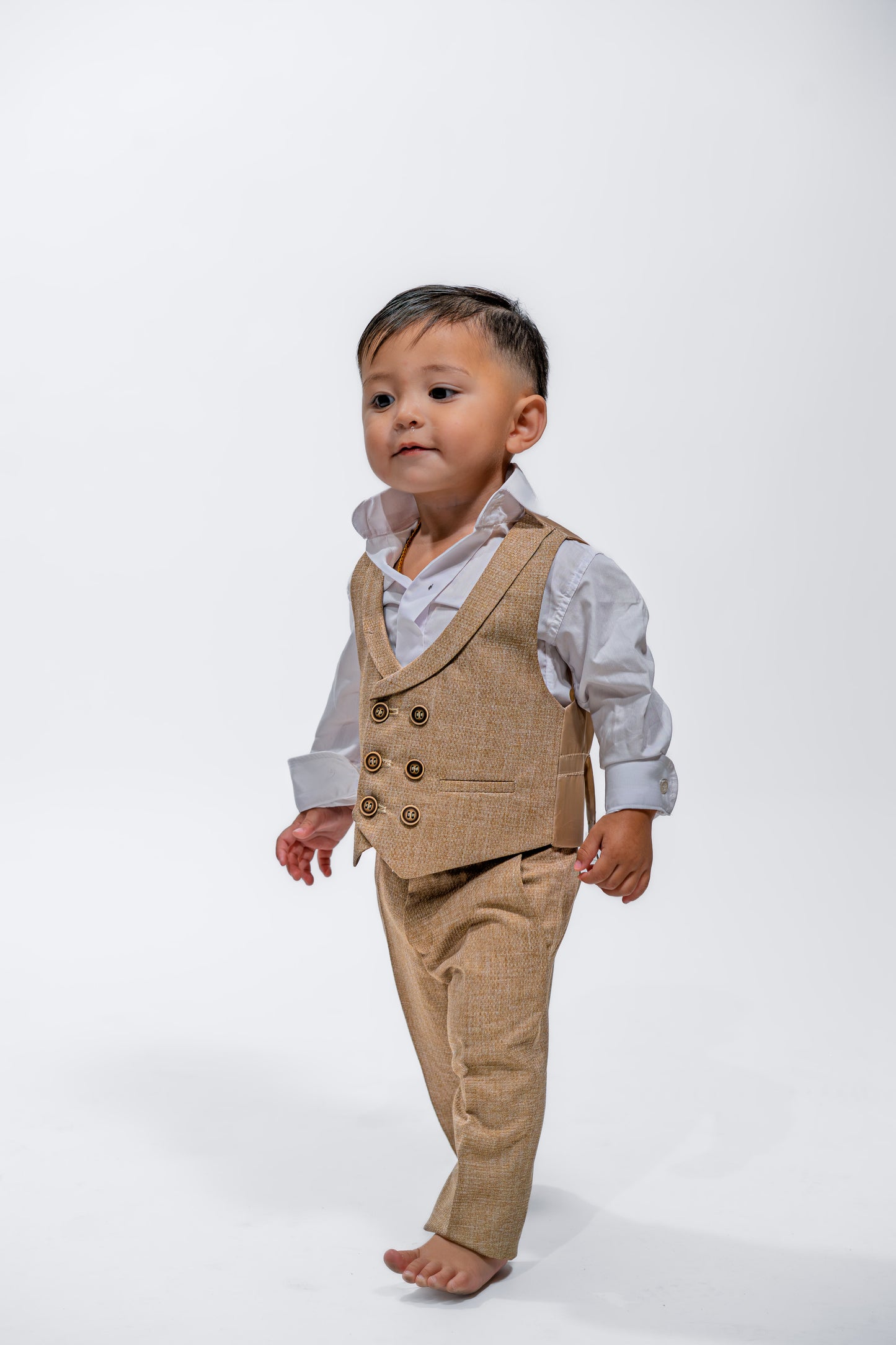 Baby Boys Beige Wedding Vest Suit Set