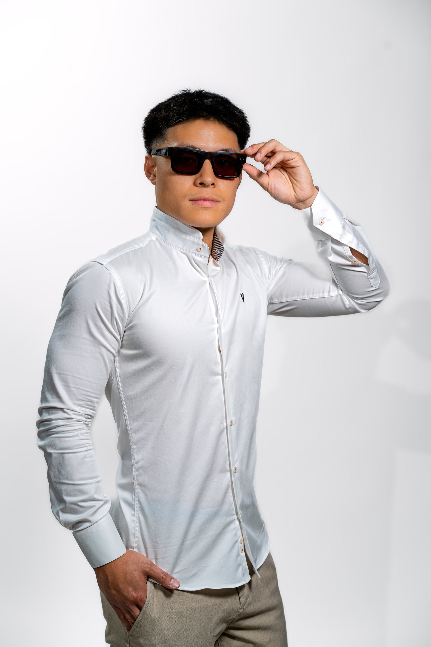 Men’s White Mandarin Collar Formal Shirt