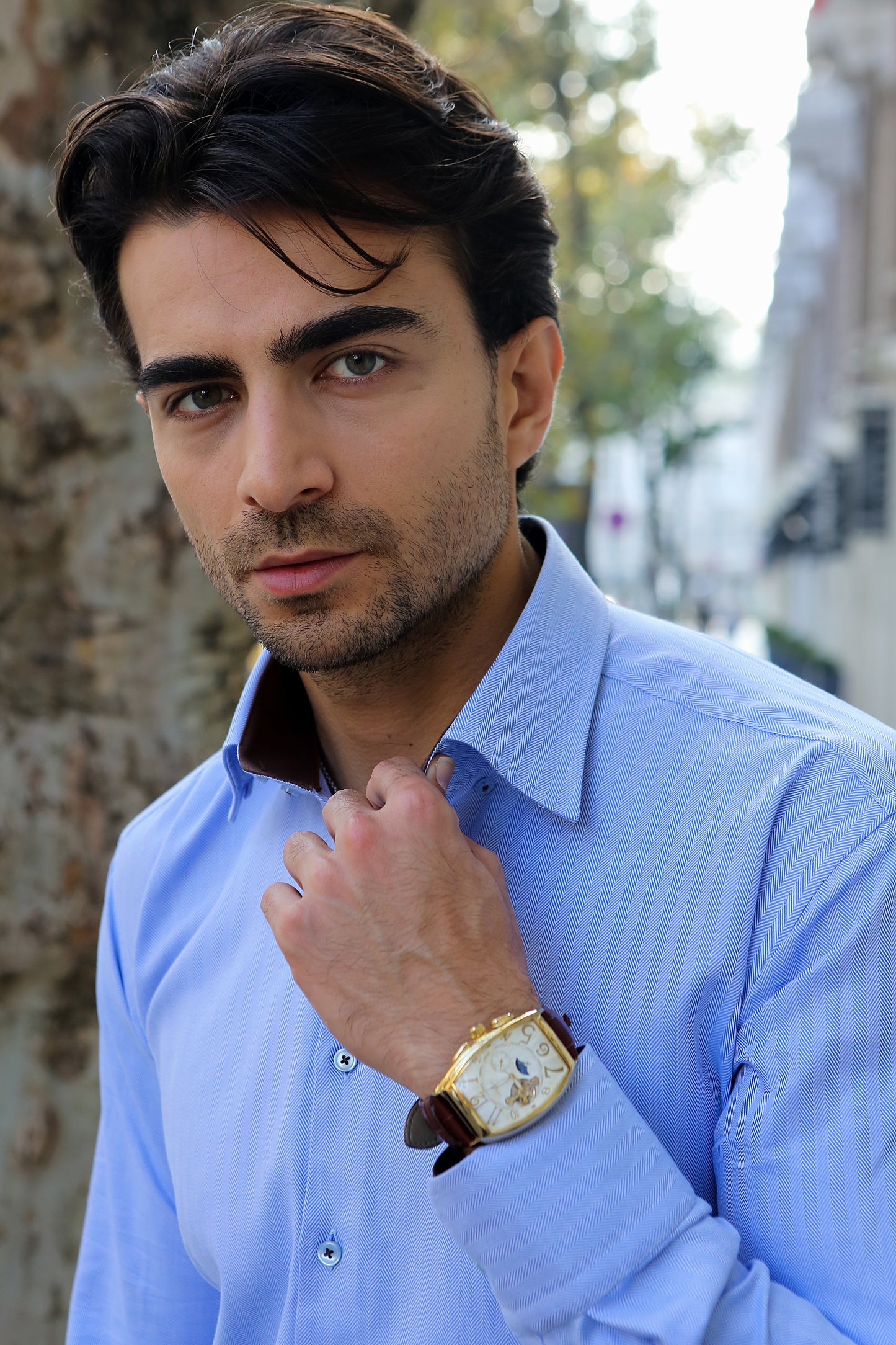 Iconic Sky Blue High Collar Dress Shirt