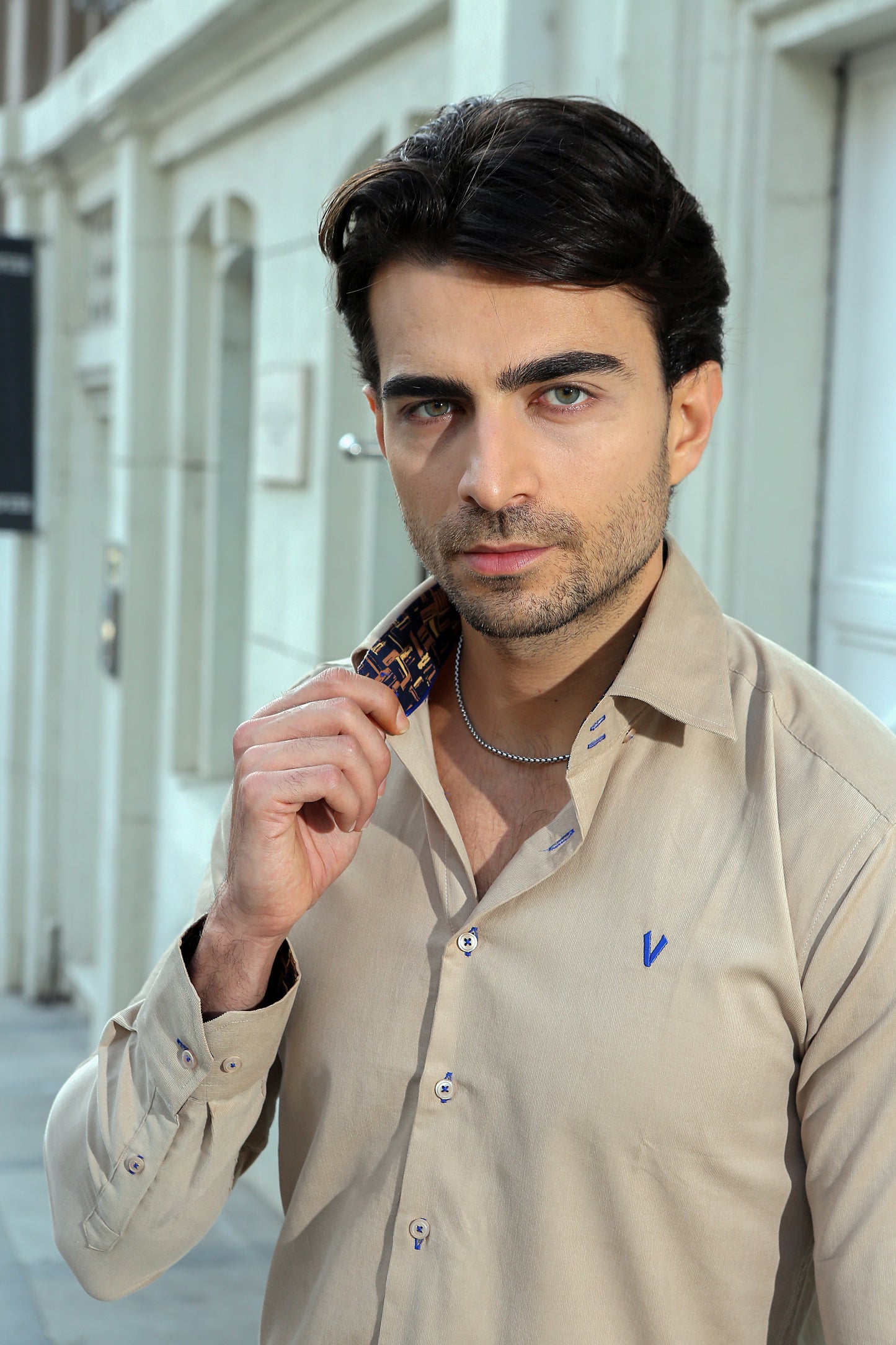 Tan High Collar Shirt image