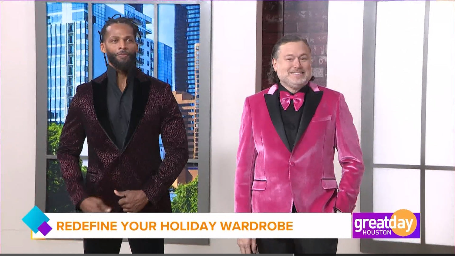 greg harrison in pink velvet suit