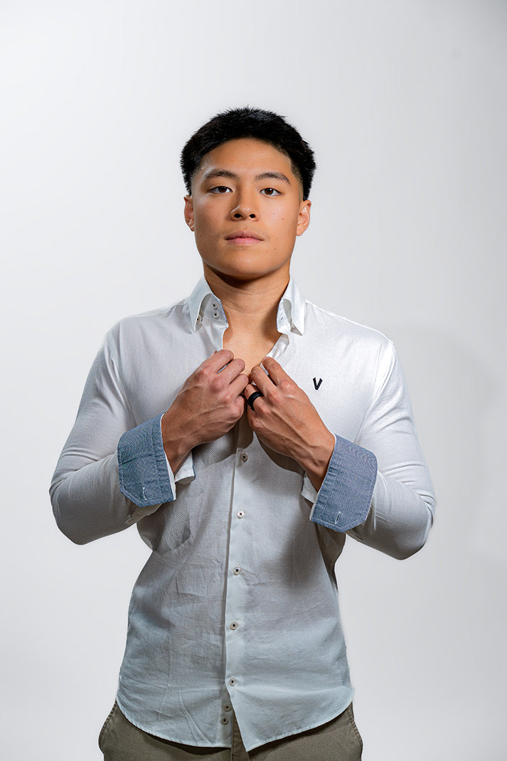 Valnti White Button-Up Shirt with Light Blue Cuffs
