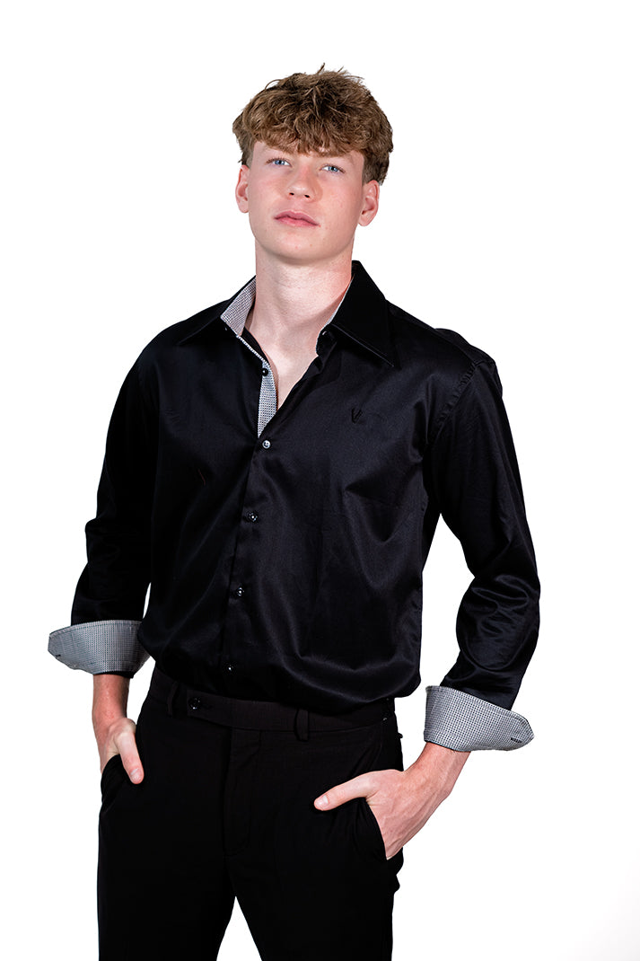 Valnti Black Dress Shirt with Patterned Inner Collar