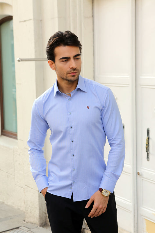 sky blue high collar dress shirt