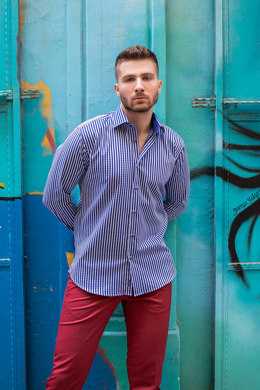 Blue banda slim dress shirt