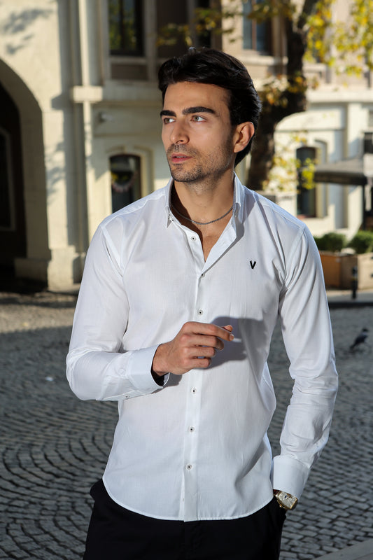 Elegant White High Collar Dress Shirt5