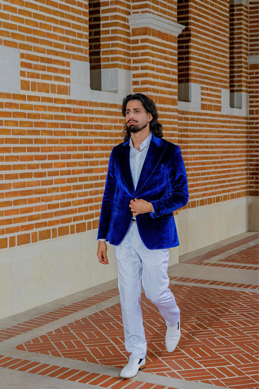 Luxury Royal Blue Velvet Blazer for Men