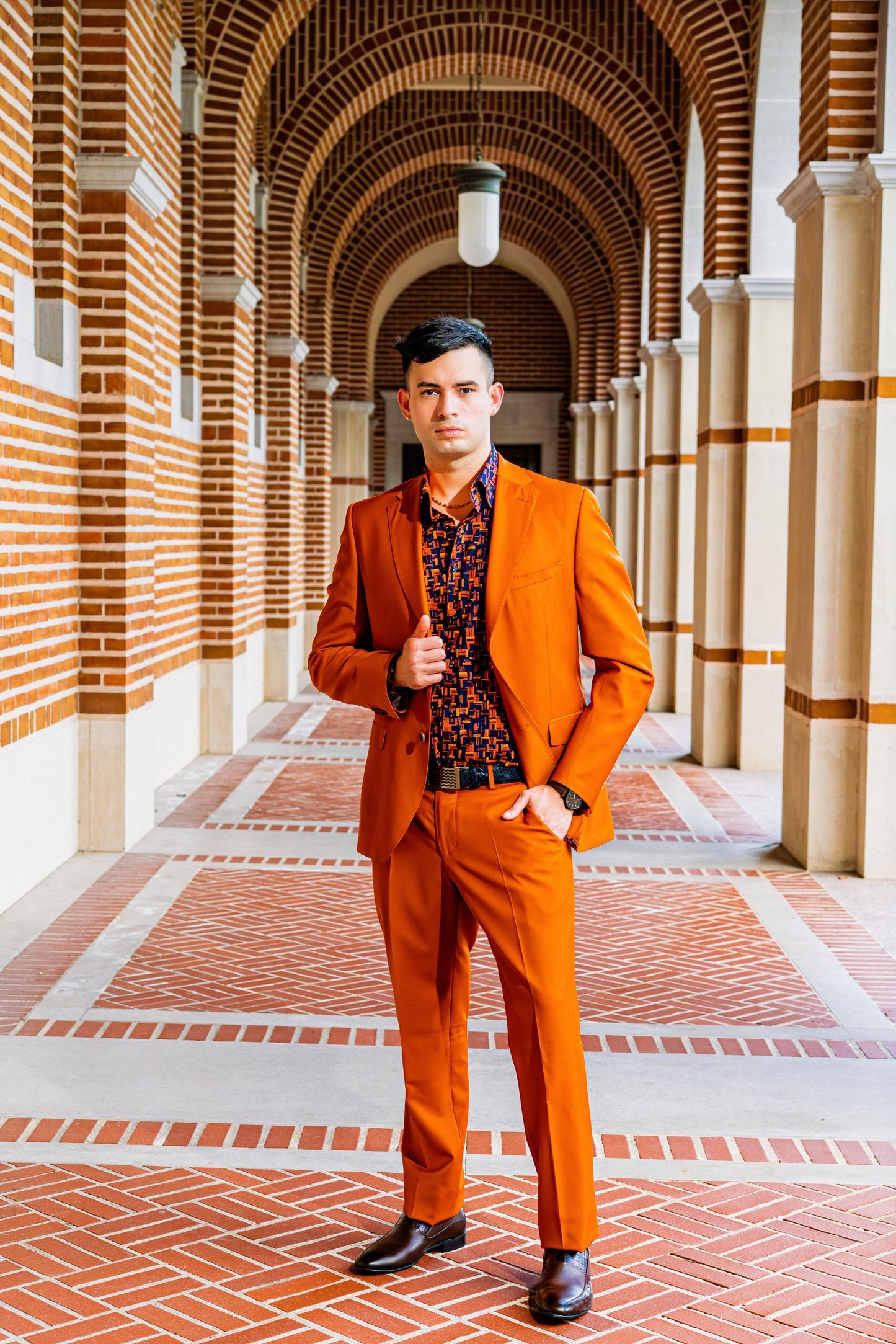 Vibrant burnt orange tailored suit