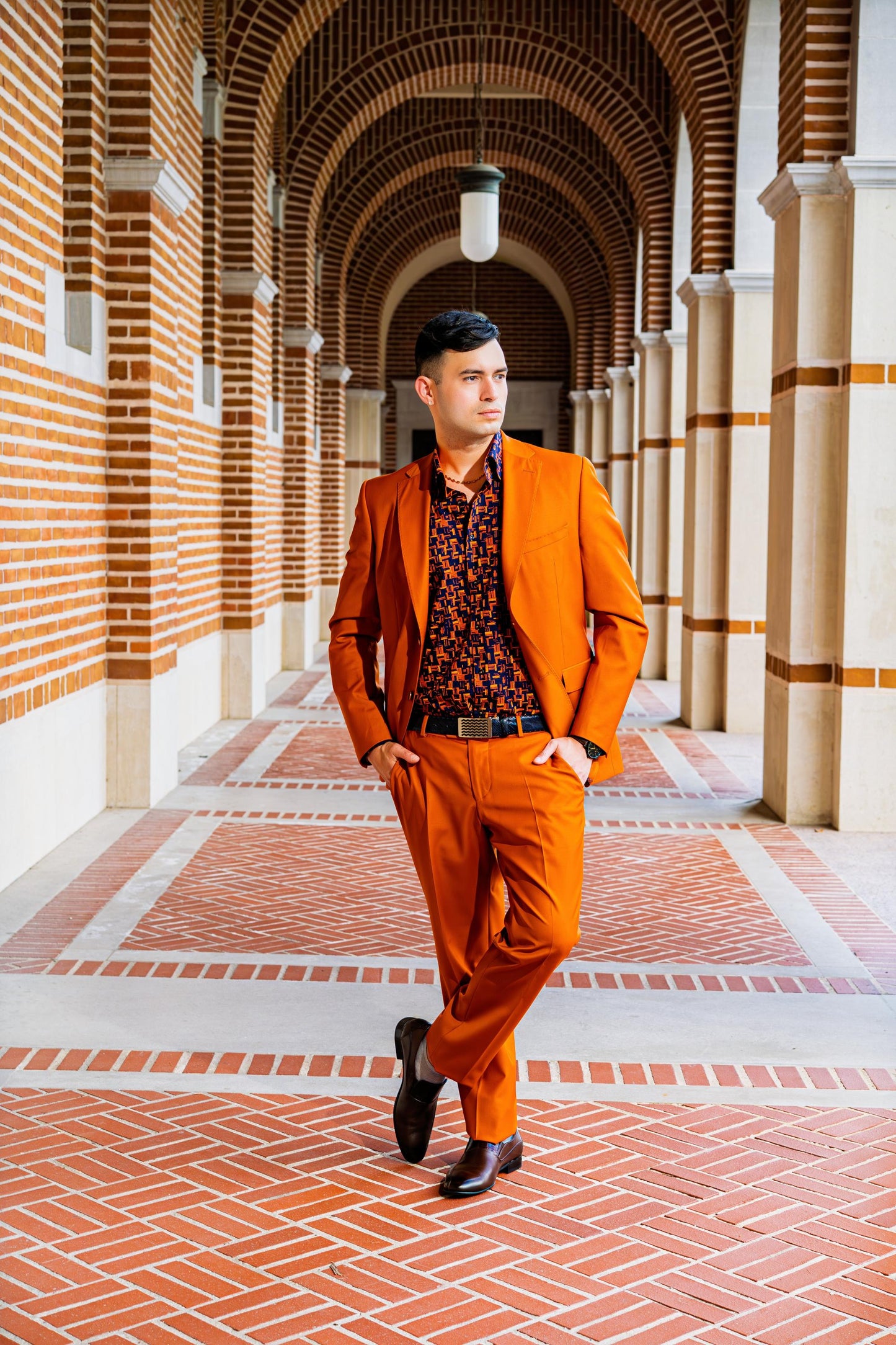 Vibrant burnt orange tailored suit