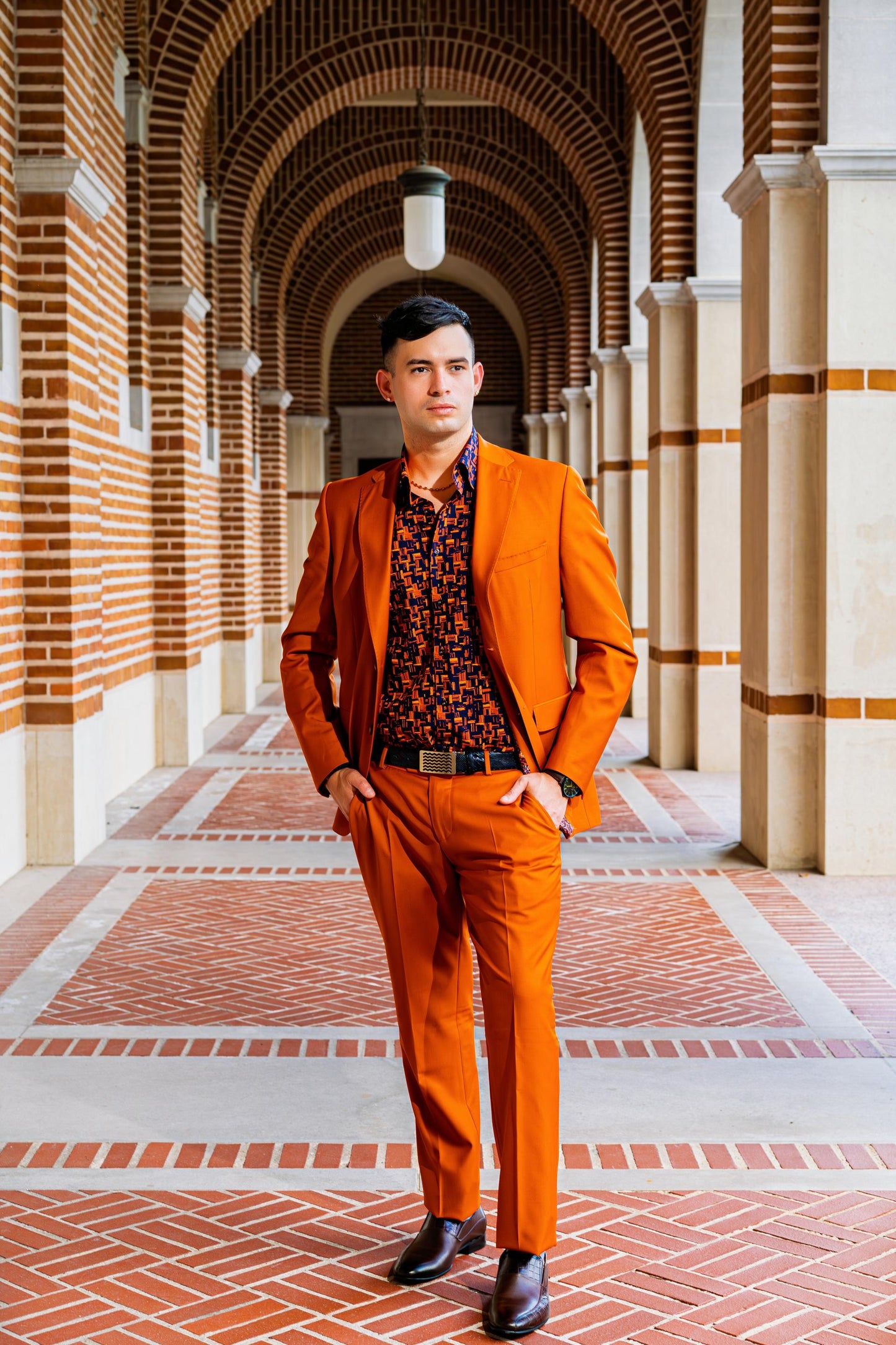 Vibrant burnt orange tailored suit