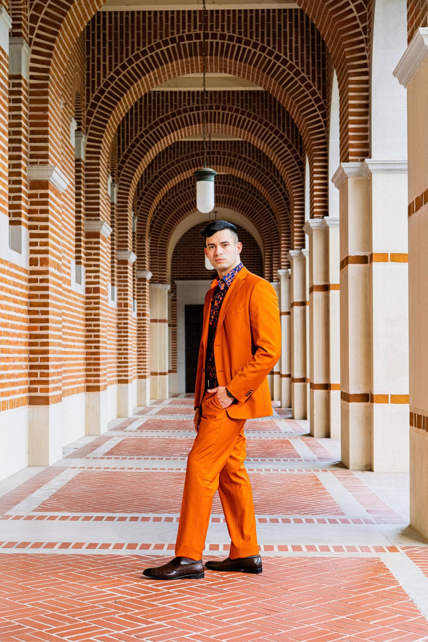 Vibrant burnt orange tailored suit
