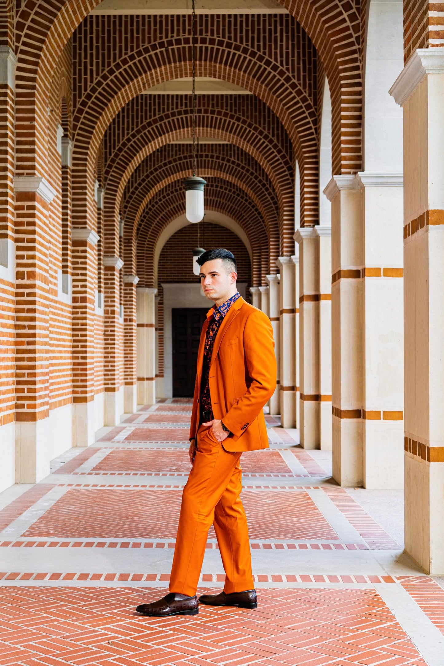 Vibrant burnt orange tailored suit