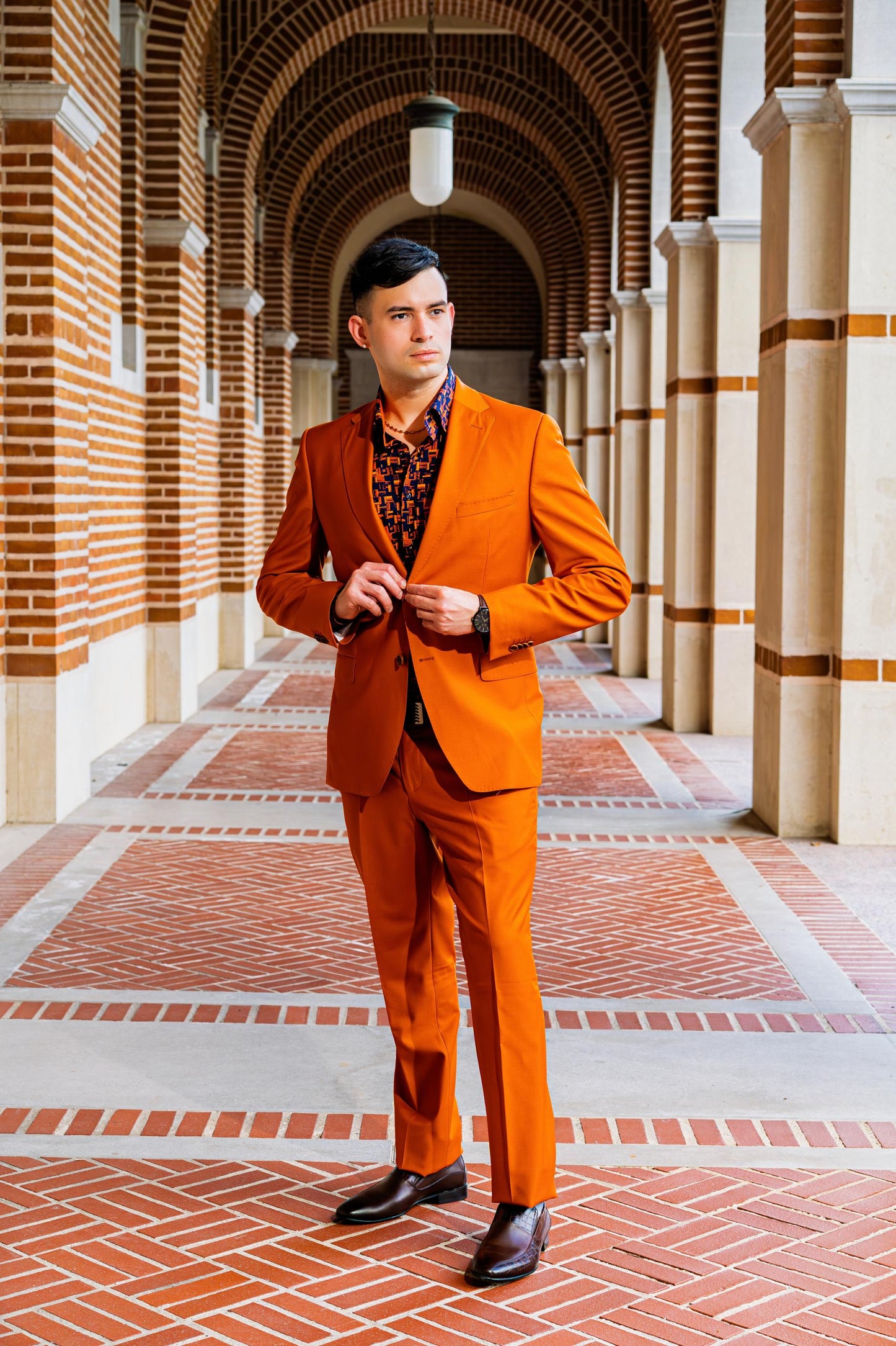 Vibrant burnt orange tailored suit