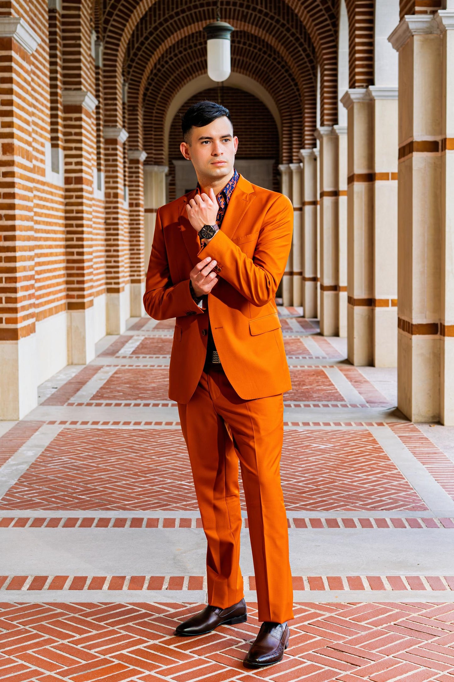 Vibrant burnt orange tailored suit