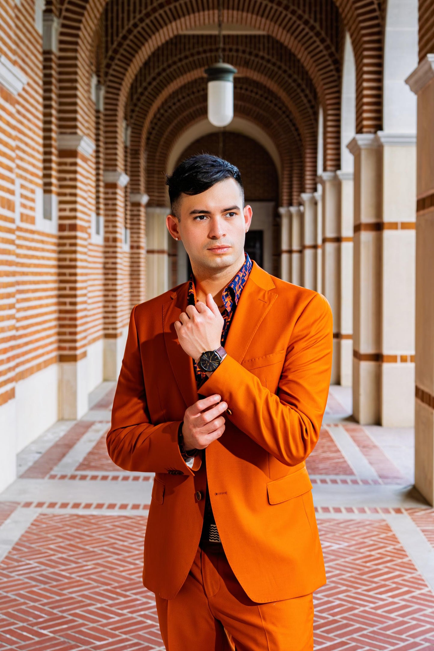 Vibrant burnt orange tailored suit