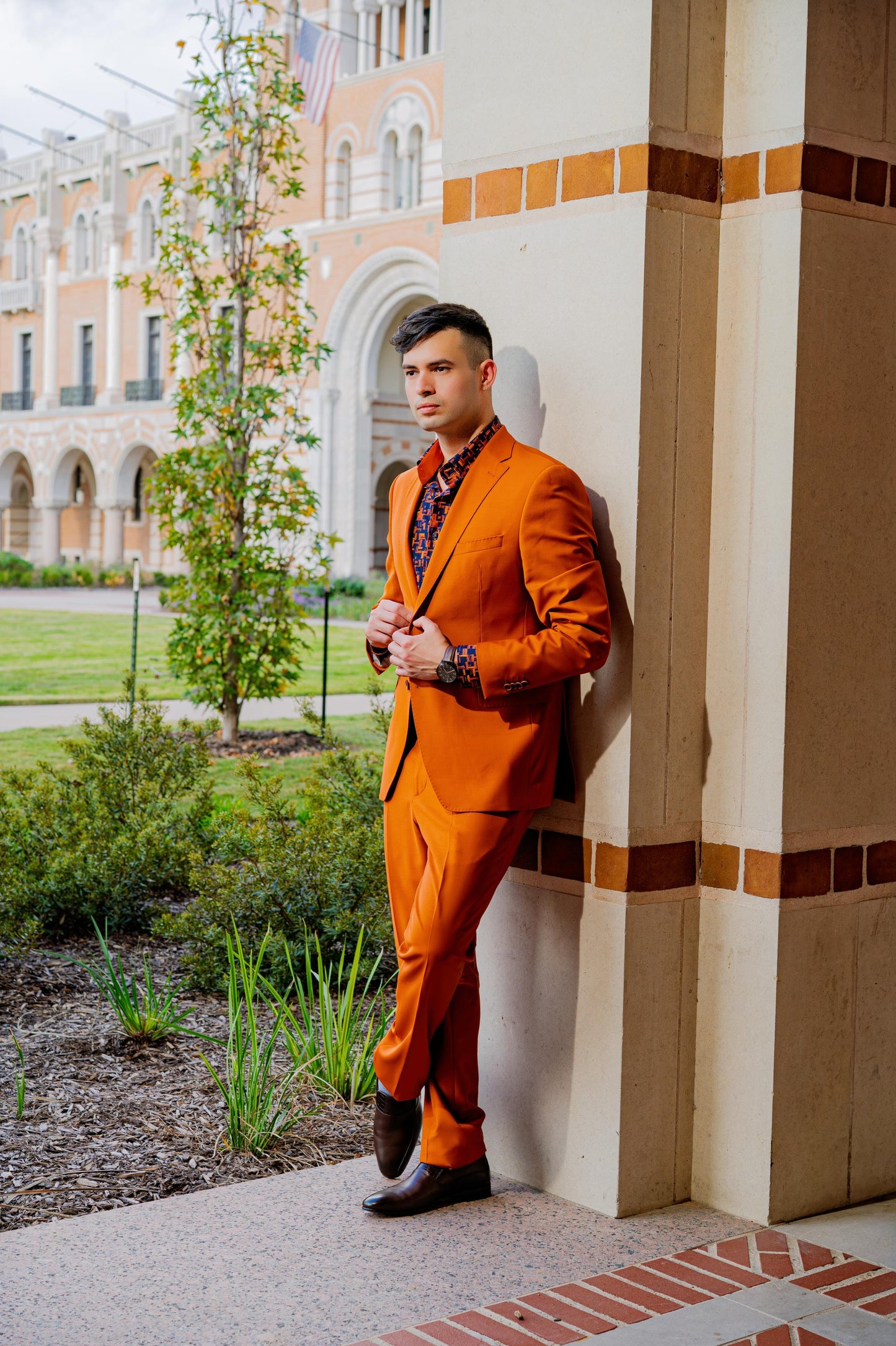 Vibrant burnt orange tailored suit