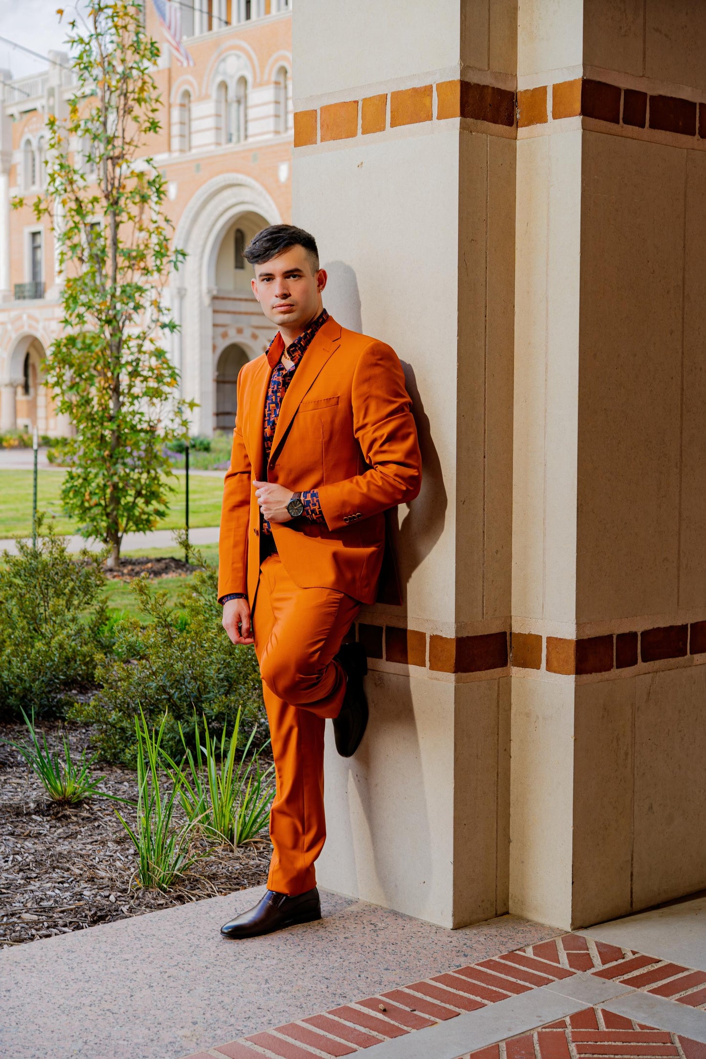 Vibrant burnt orange tailored suit