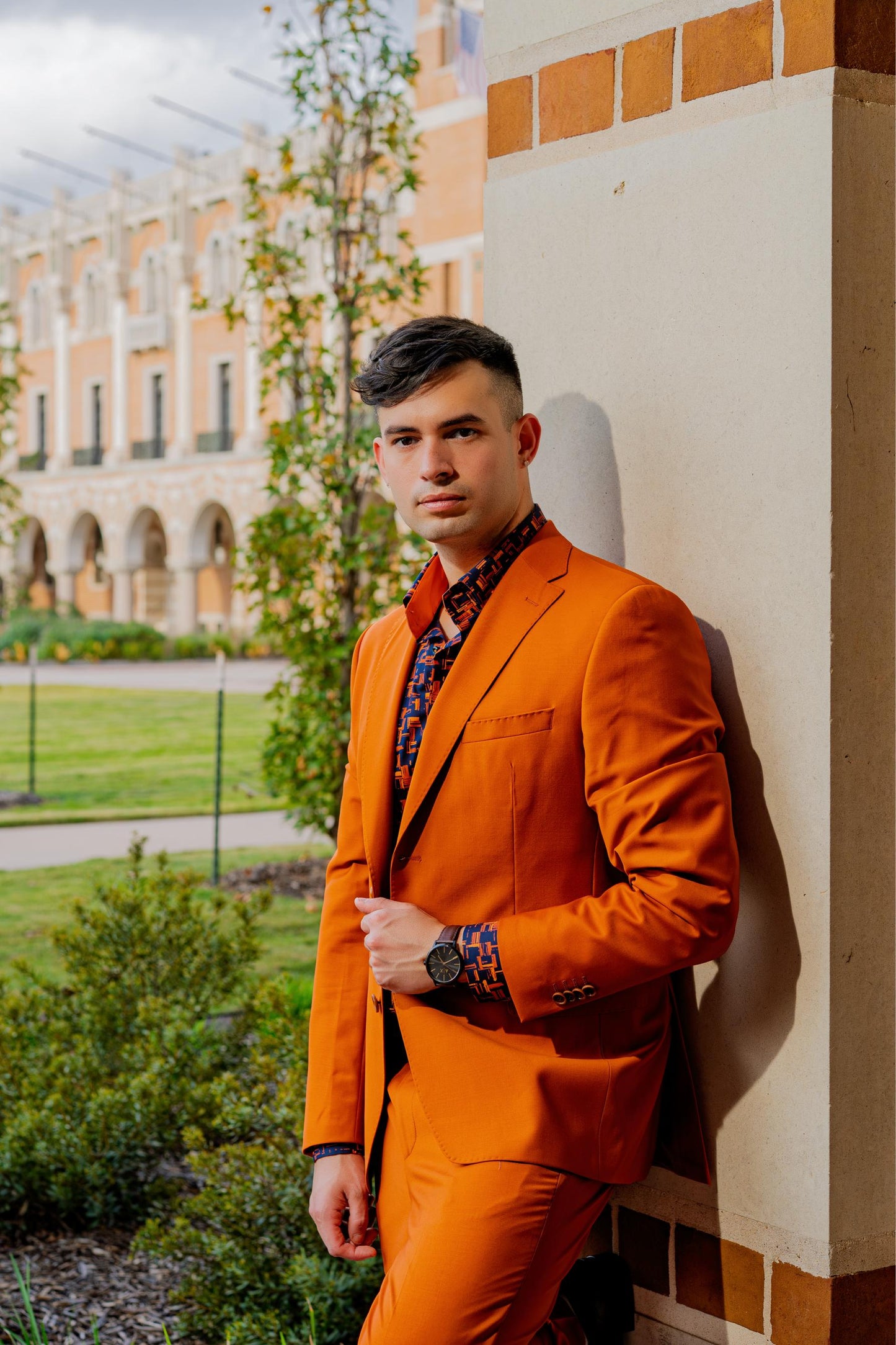 Vibrant burnt orange tailored suit