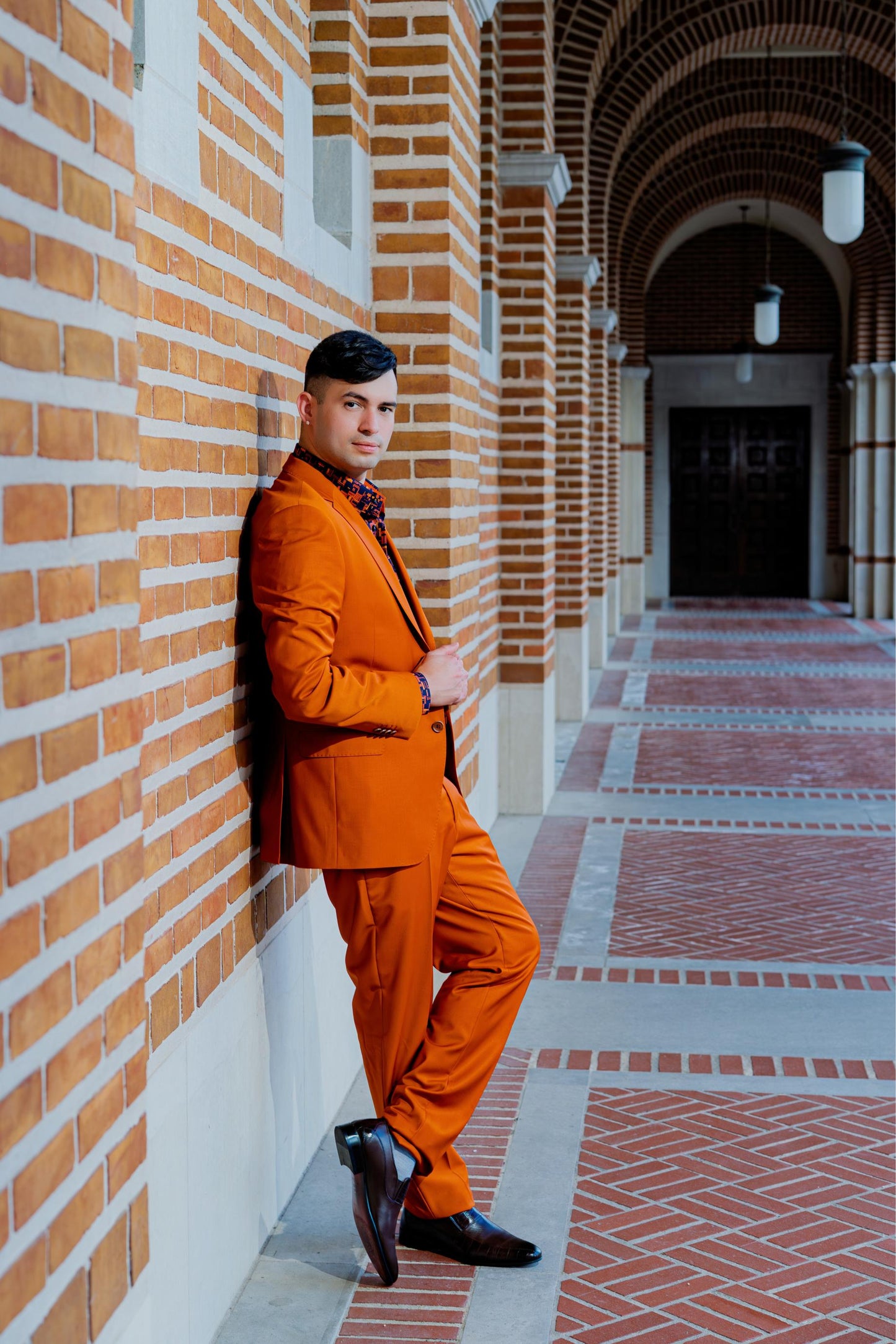 Vibrant burnt orange tailored suit
