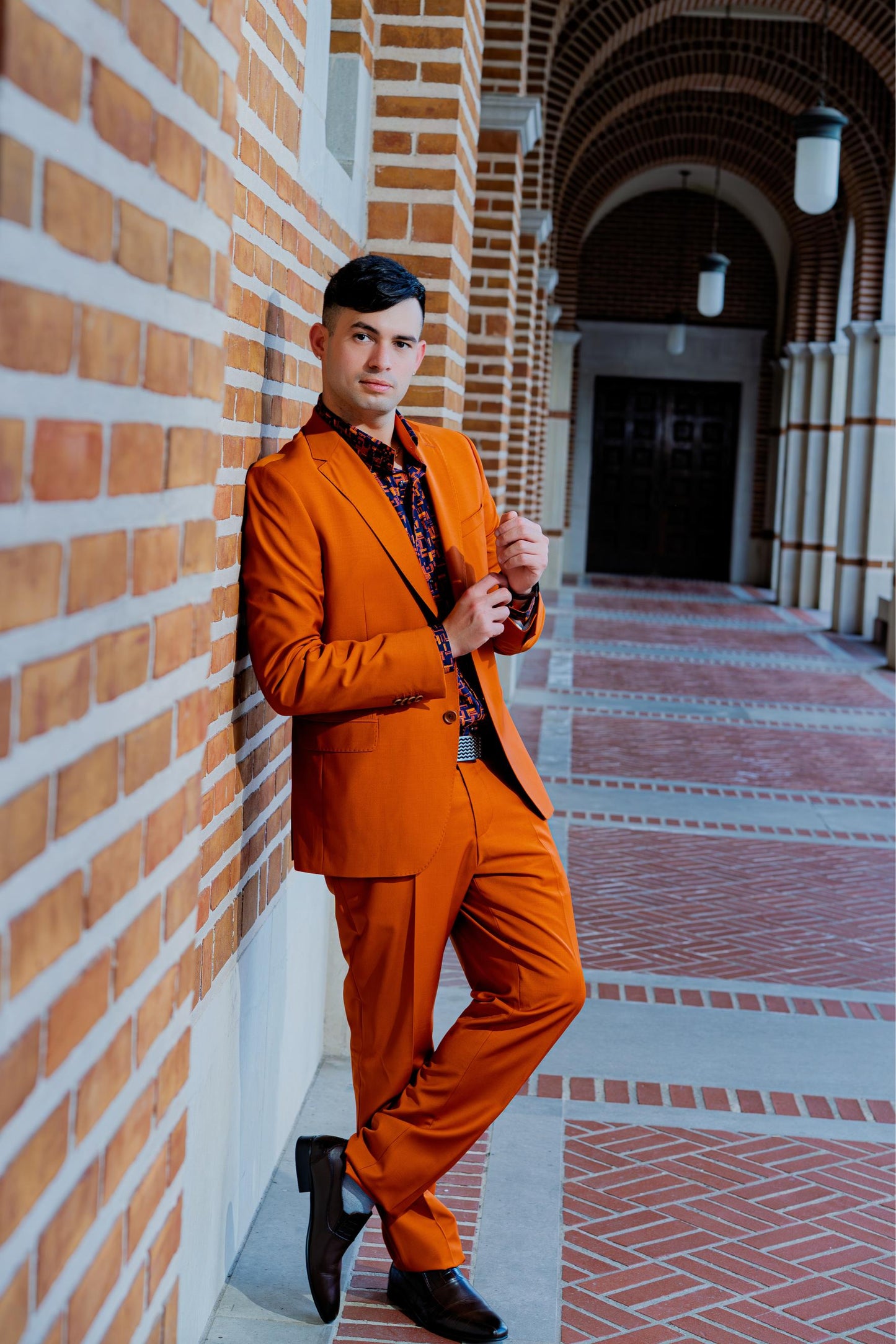Vibrant burnt orange tailored suit