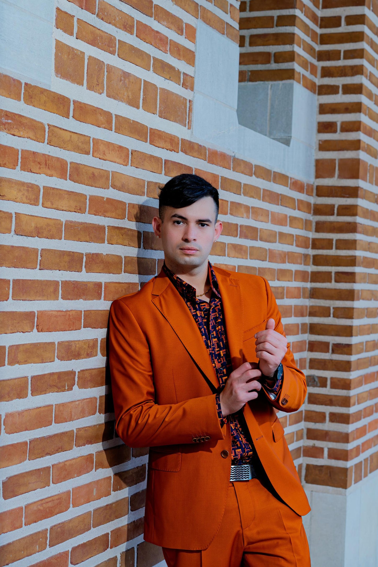 Vibrant burnt orange tailored suit