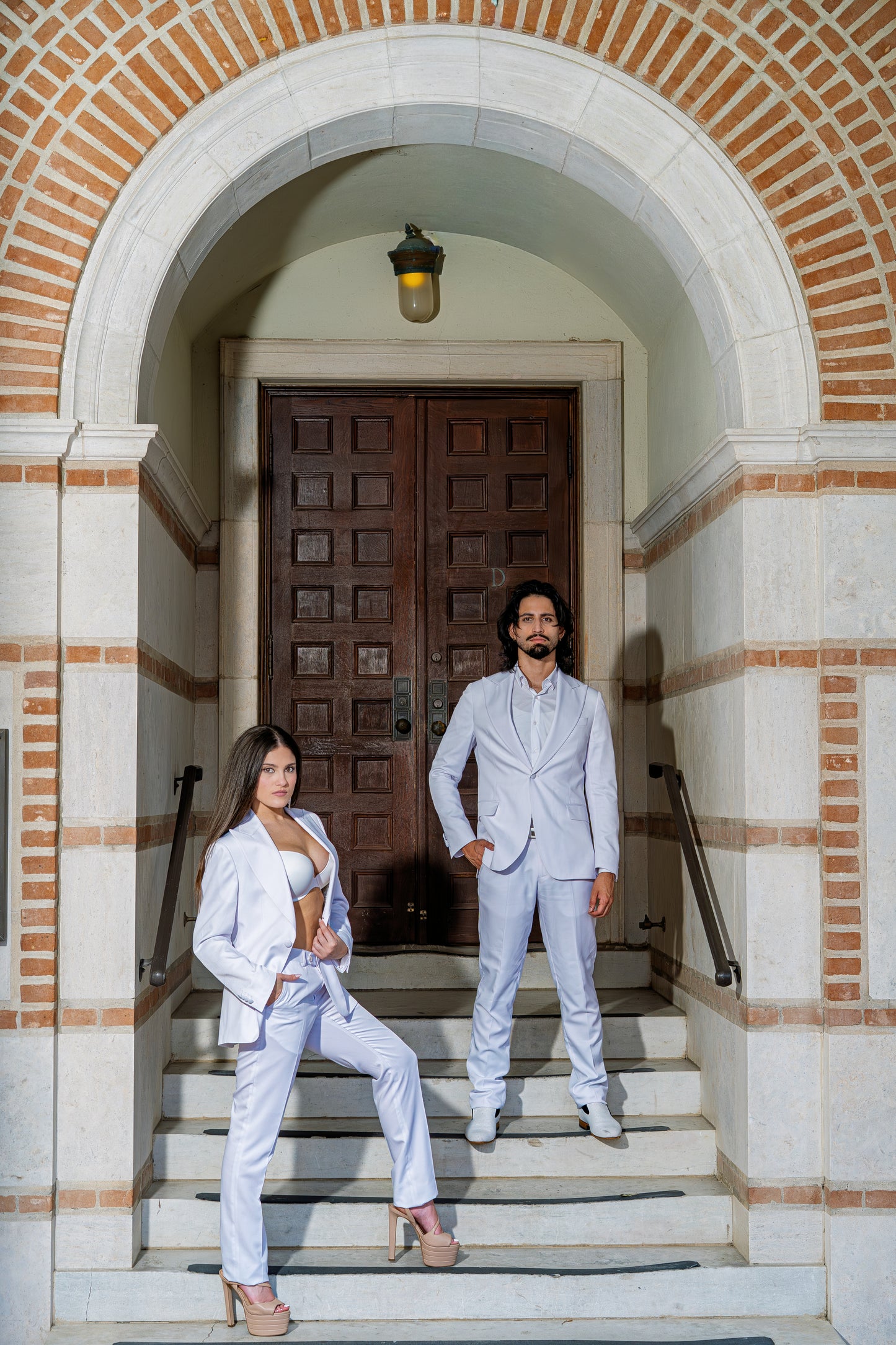 Sharp modern tailoring for both outfits