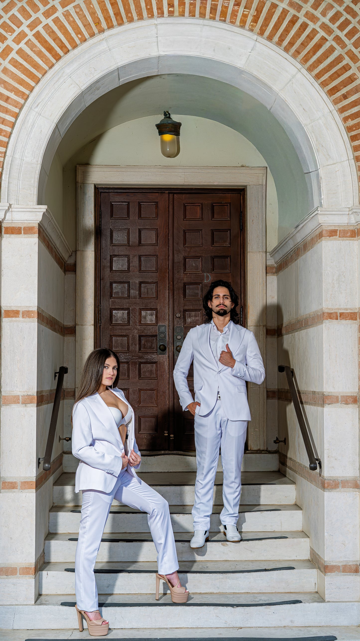 Sharp modern tailoring for both outfits