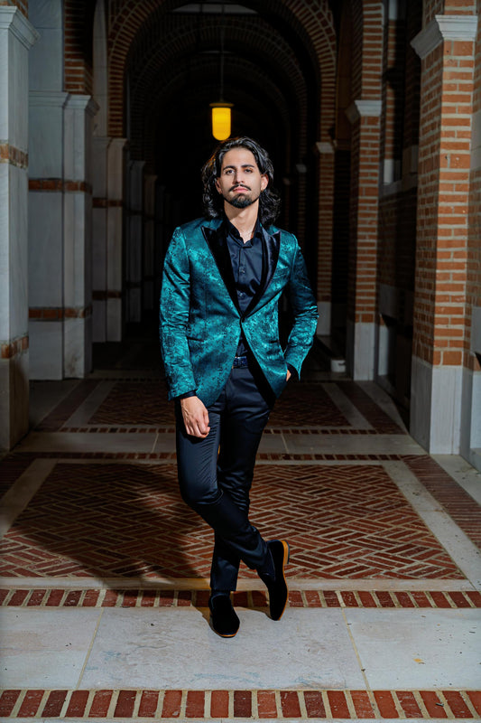 Luxurious emerald teal textured blazer