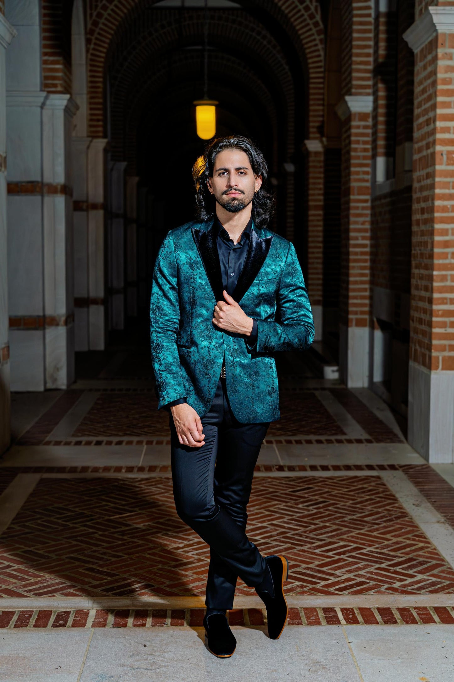 Luxurious emerald teal textured blazer