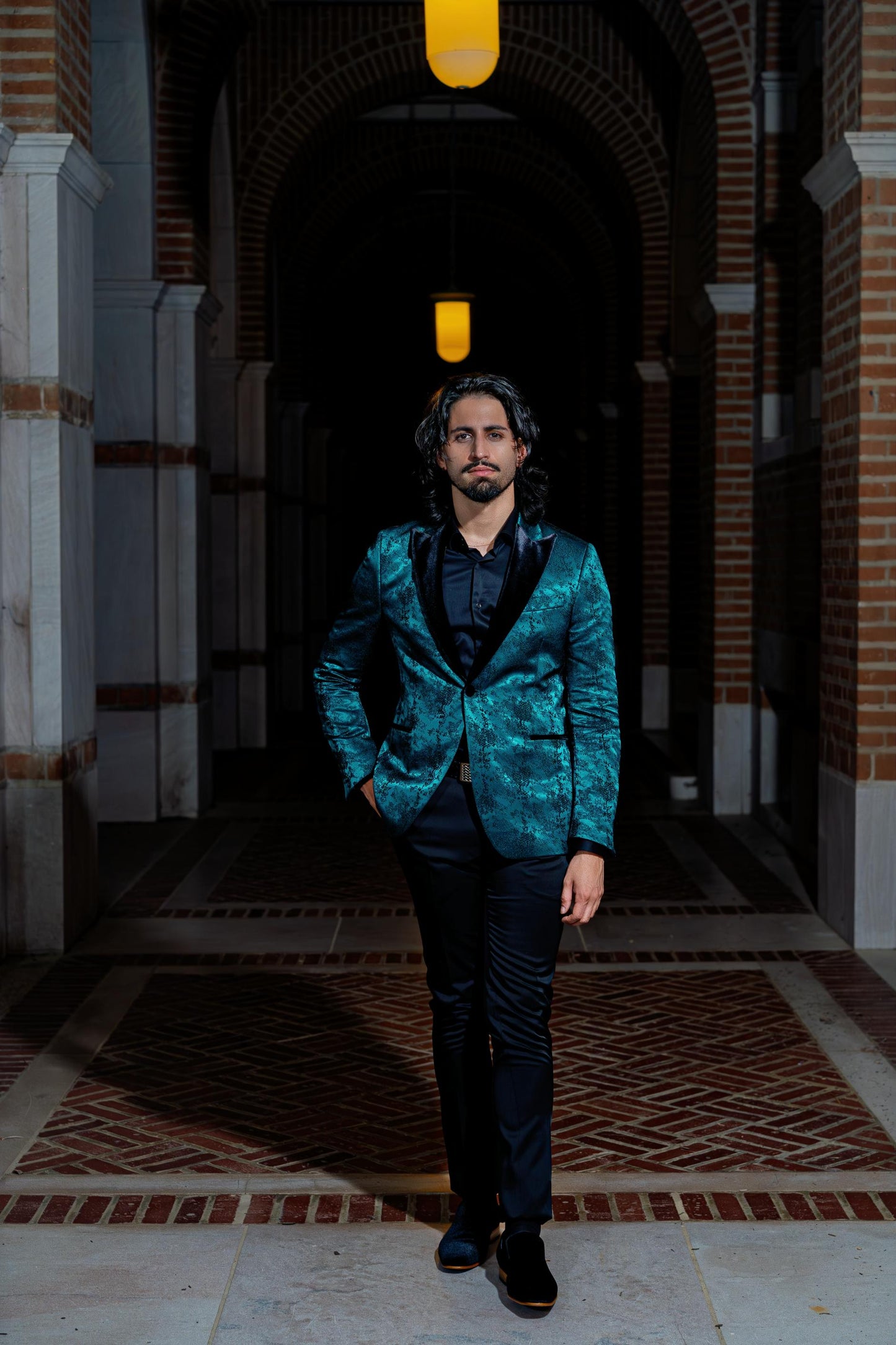 Luxurious emerald teal textured blazer