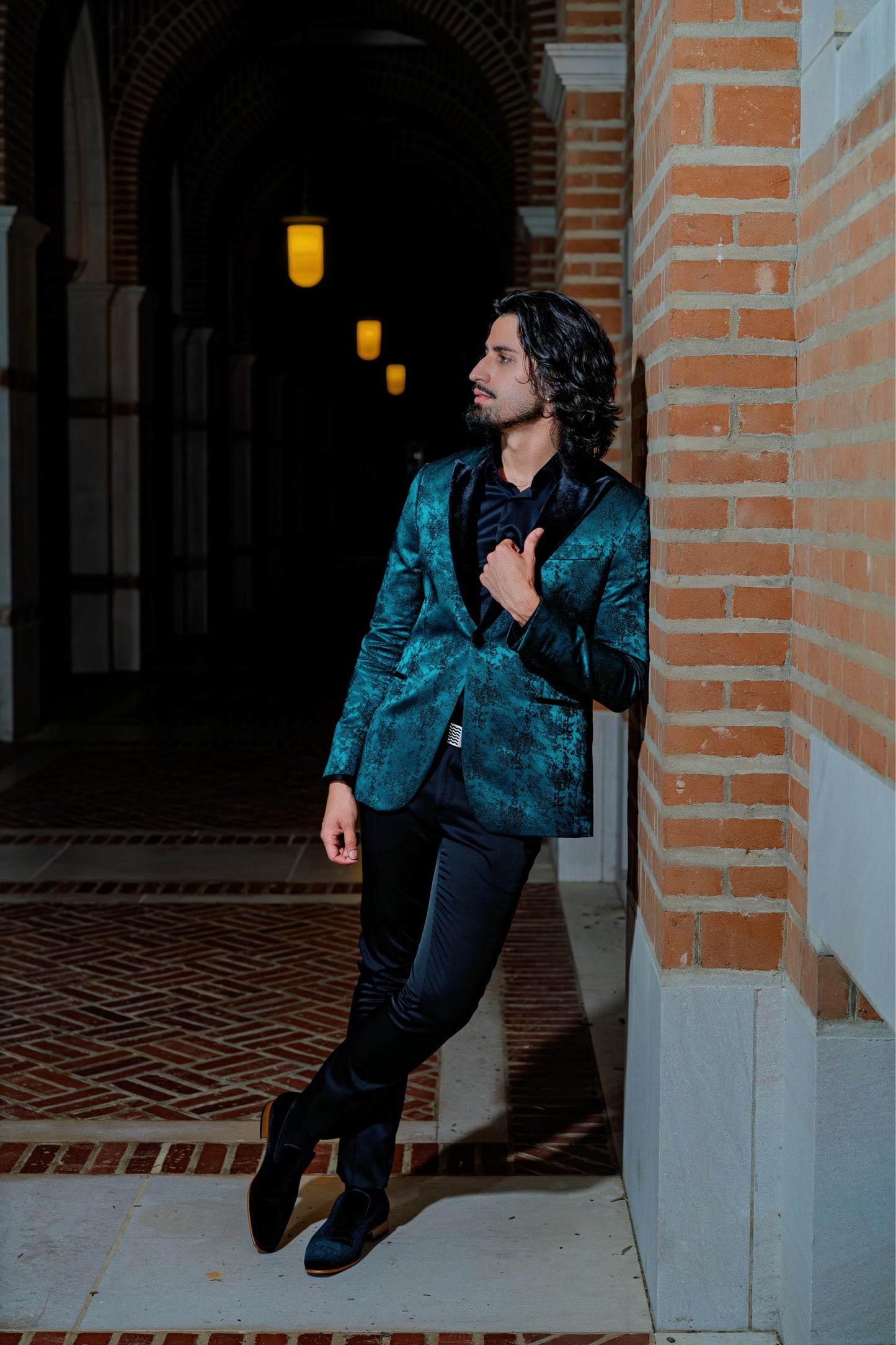 Luxurious emerald teal textured blazer