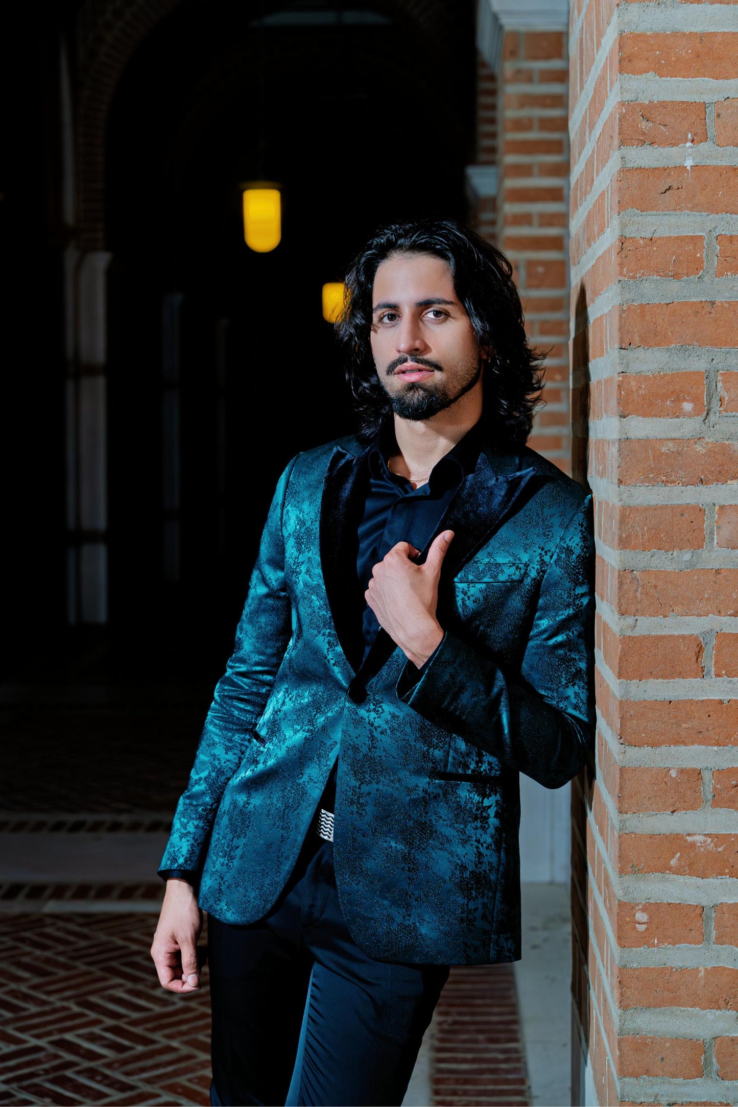 Luxurious emerald teal textured blazer