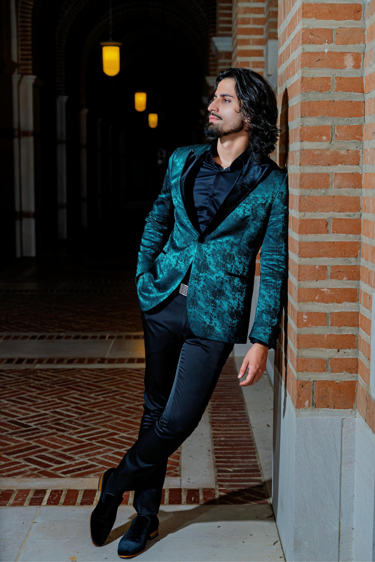 Luxurious emerald teal textured blazer