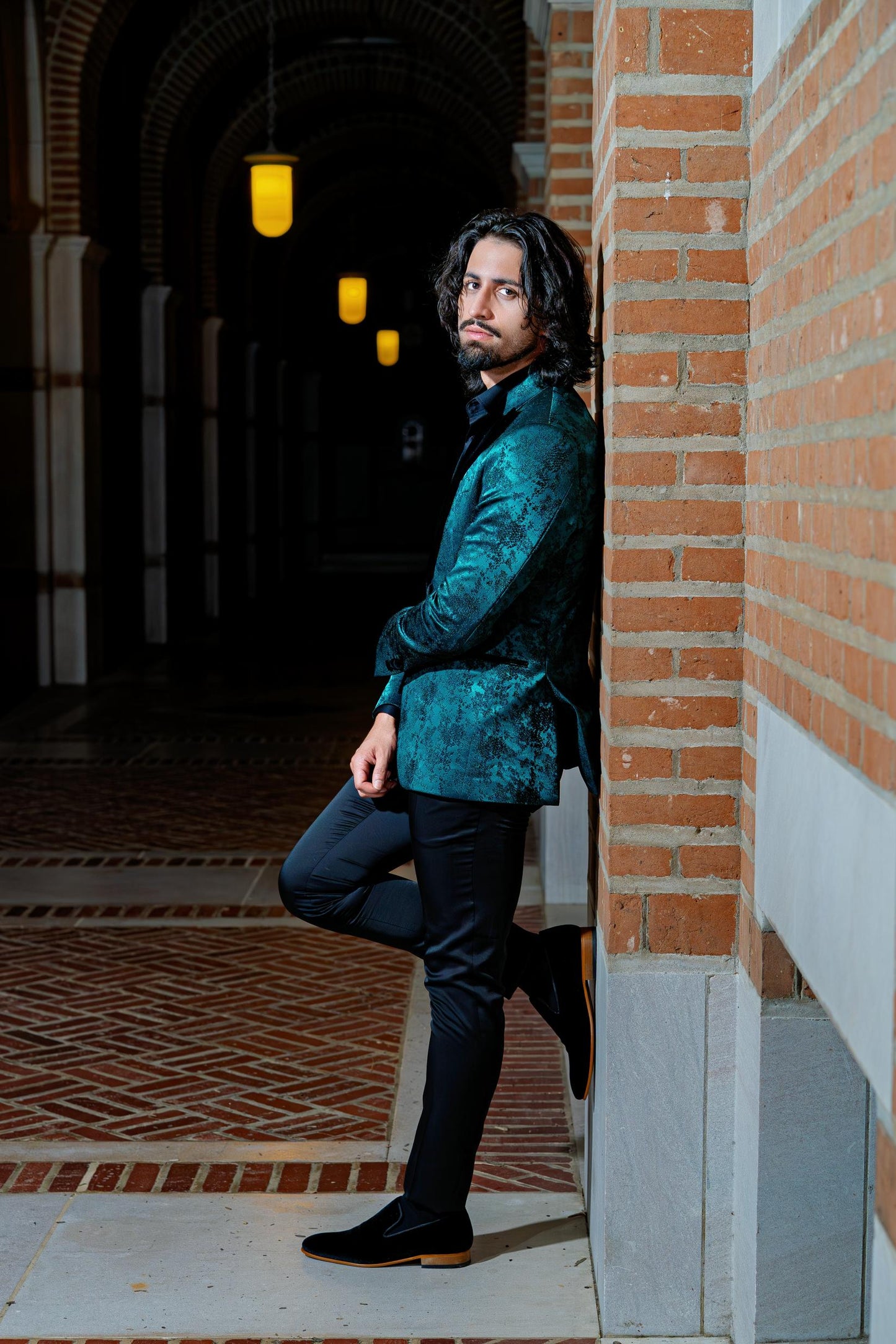 Luxurious emerald teal textured blazer