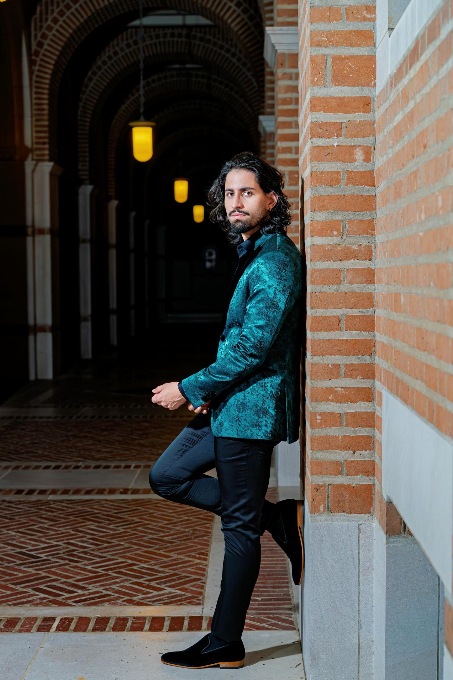 Luxurious emerald teal textured blazer