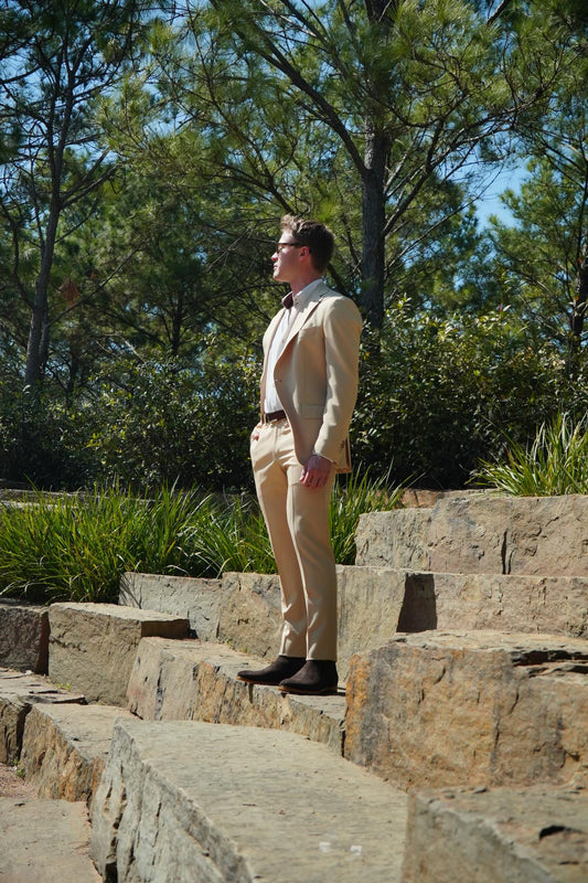 Beige Slim Fit Prom Suit for Men