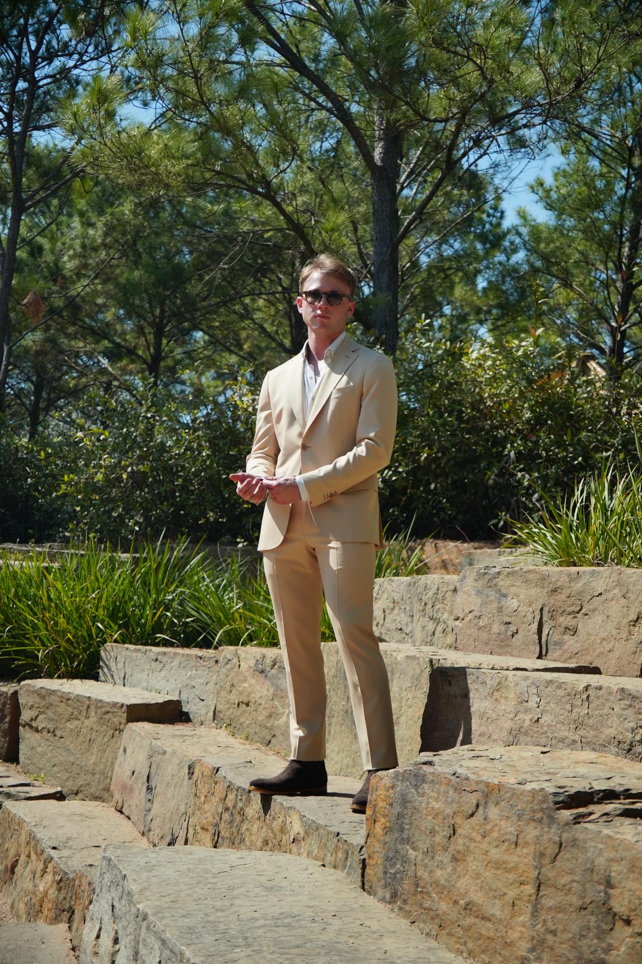 Beige Slim Fit Prom Suit for Men
