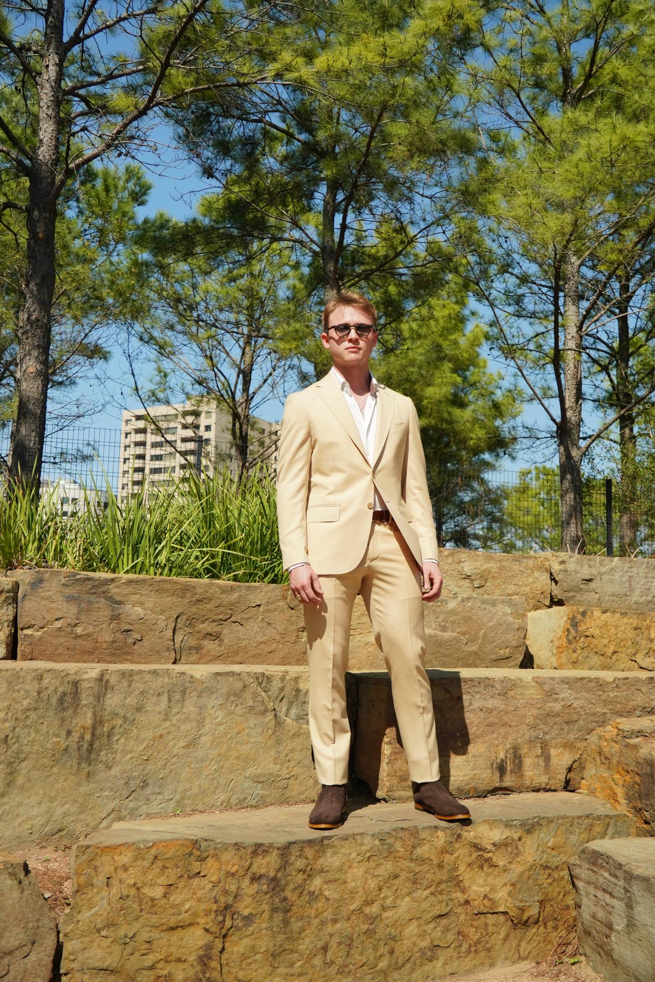 Beige Slim Fit Prom Suit for Men