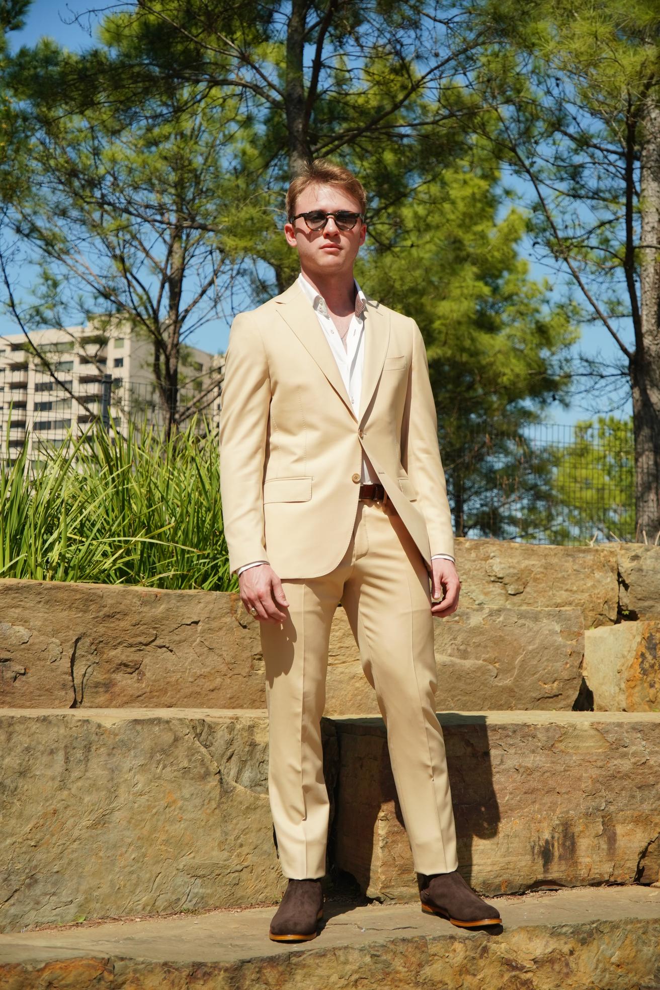 Beige Slim Fit Prom Suit for Men