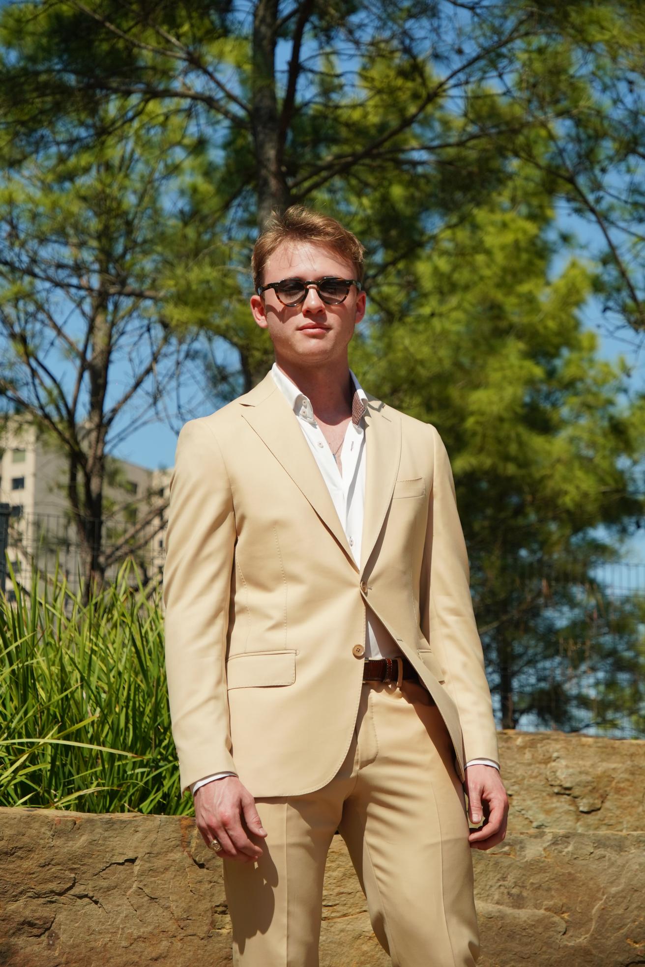 Beige Slim Fit Prom Suit for Men