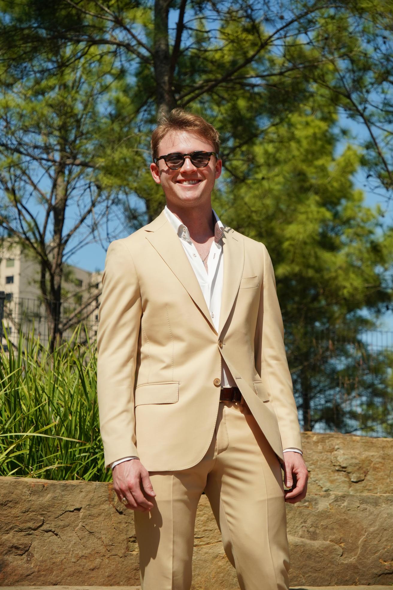 Beige Slim Fit Prom Suit for Men