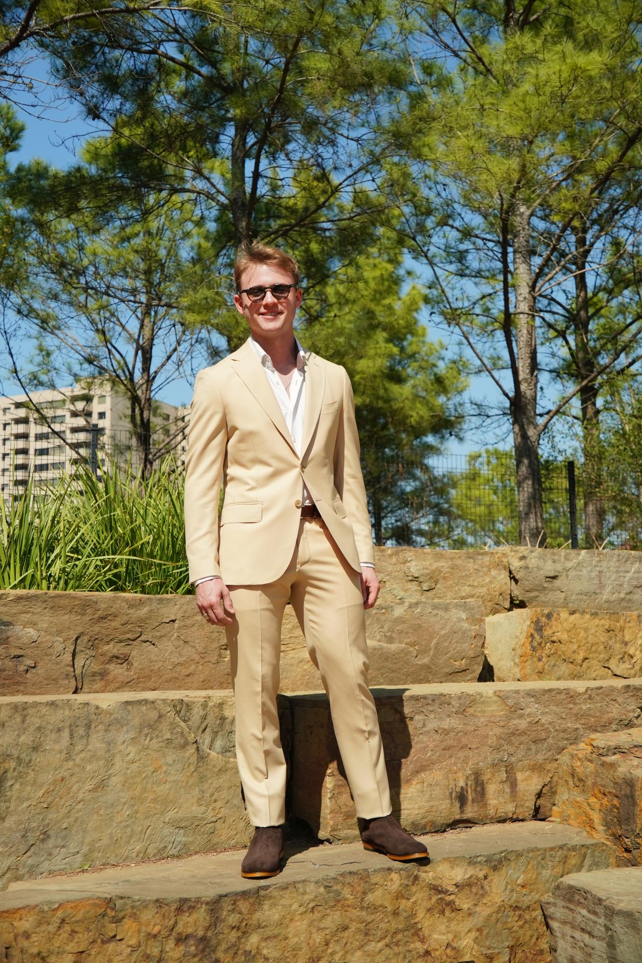 Beige Slim Fit Prom Suit for Men