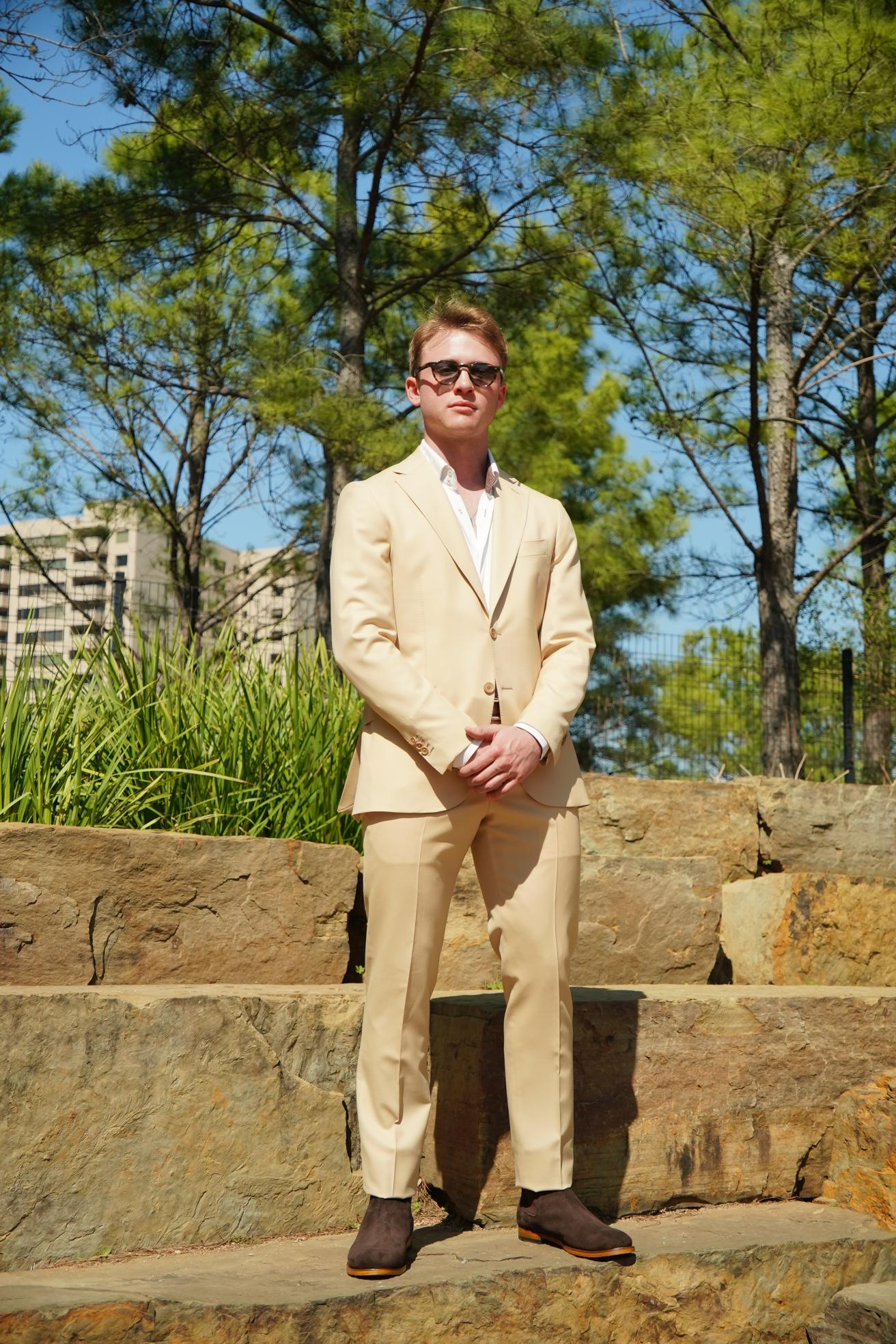 Beige Slim Fit Prom Suit for Men